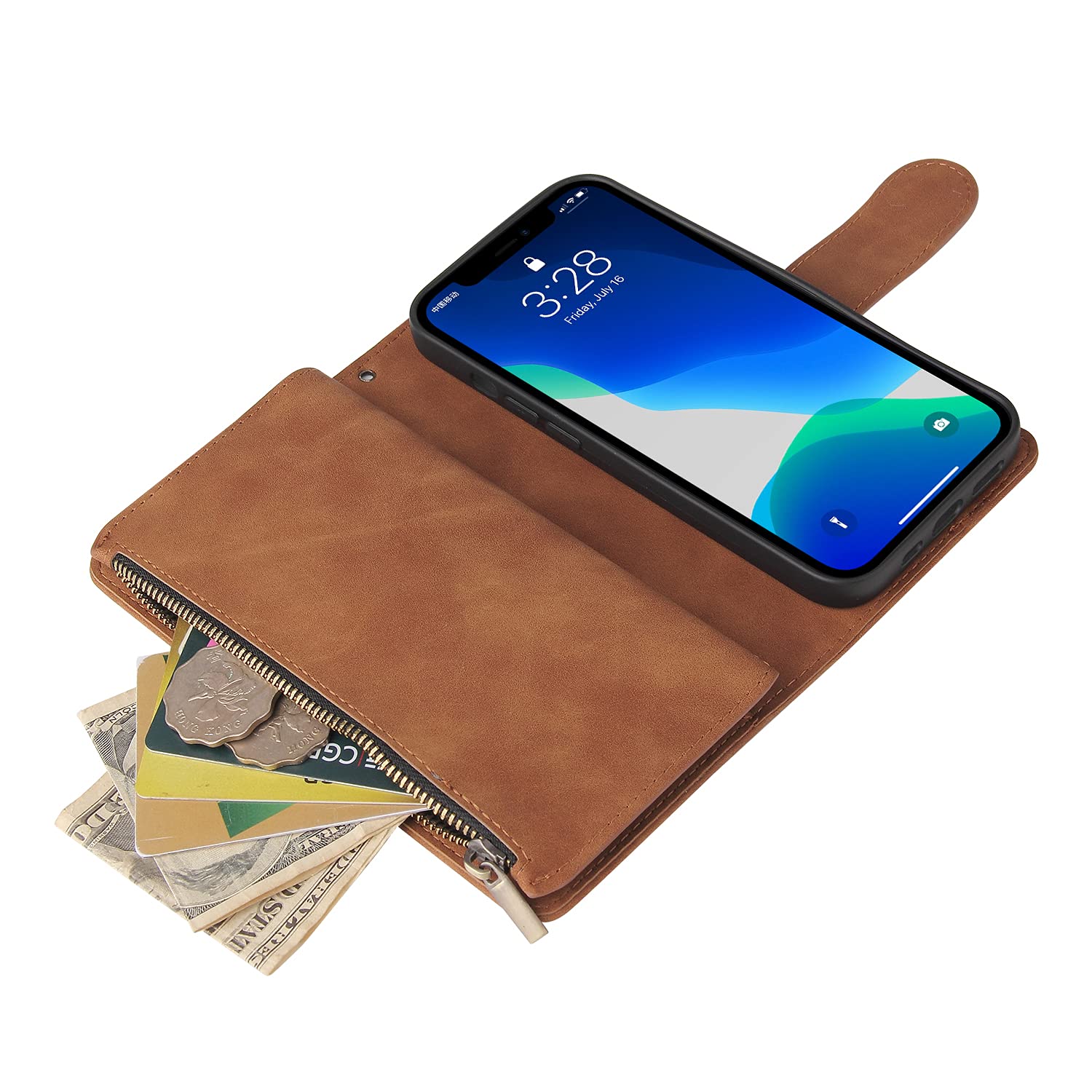 ASUWISH iPhone 13 Pro Case with Wallet & Card Holder - 6.1 Inch Tempered Glass Screen Protector, Flip Cover Protective Phone Case for iPhone 13 Pro 5G (Brown) - Perfect for Everyday Use, Travel & Business Professionals
