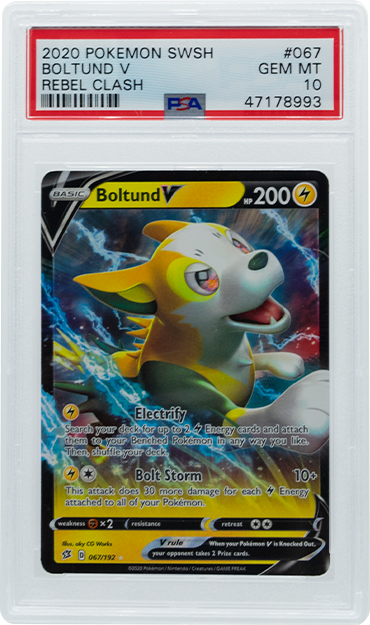 2020 Pokemon Sword & Shield Rebel Clash Boltund V #67 PSA 10 Graded Card - Perfect for Collectors, Gaming & Investment - Ideal for Pokemon TCG Battles, Display & Trading