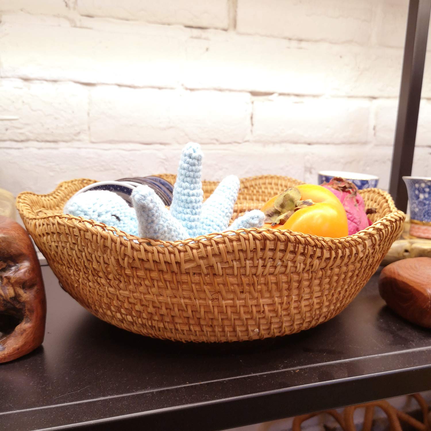 Handwoven 4-Section Round Wicker Serving Basket - Snack, Nut & Candy Organizer | Fruit Tray, Food Plate & Valet Tray for Keys & Wallets | Perfect for Parties, Home Decor & Kitchen Storage