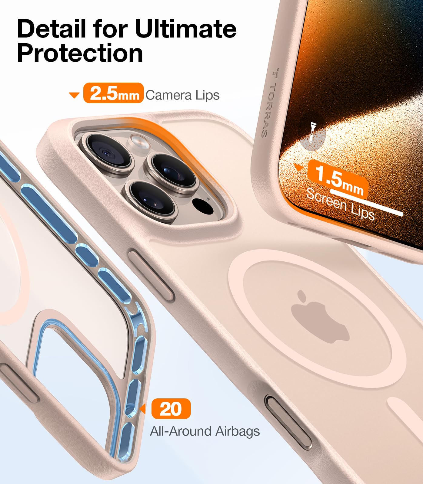 TORRAS Military Grade Shockproof iPhone 16 Pro Case with Stronger Magnetic Alignment - Slim Protective Cover Compatible with MagSafe | Anti-Scratch Silicone Gold Case for Everyday Use, Travel & Outdoor Activities