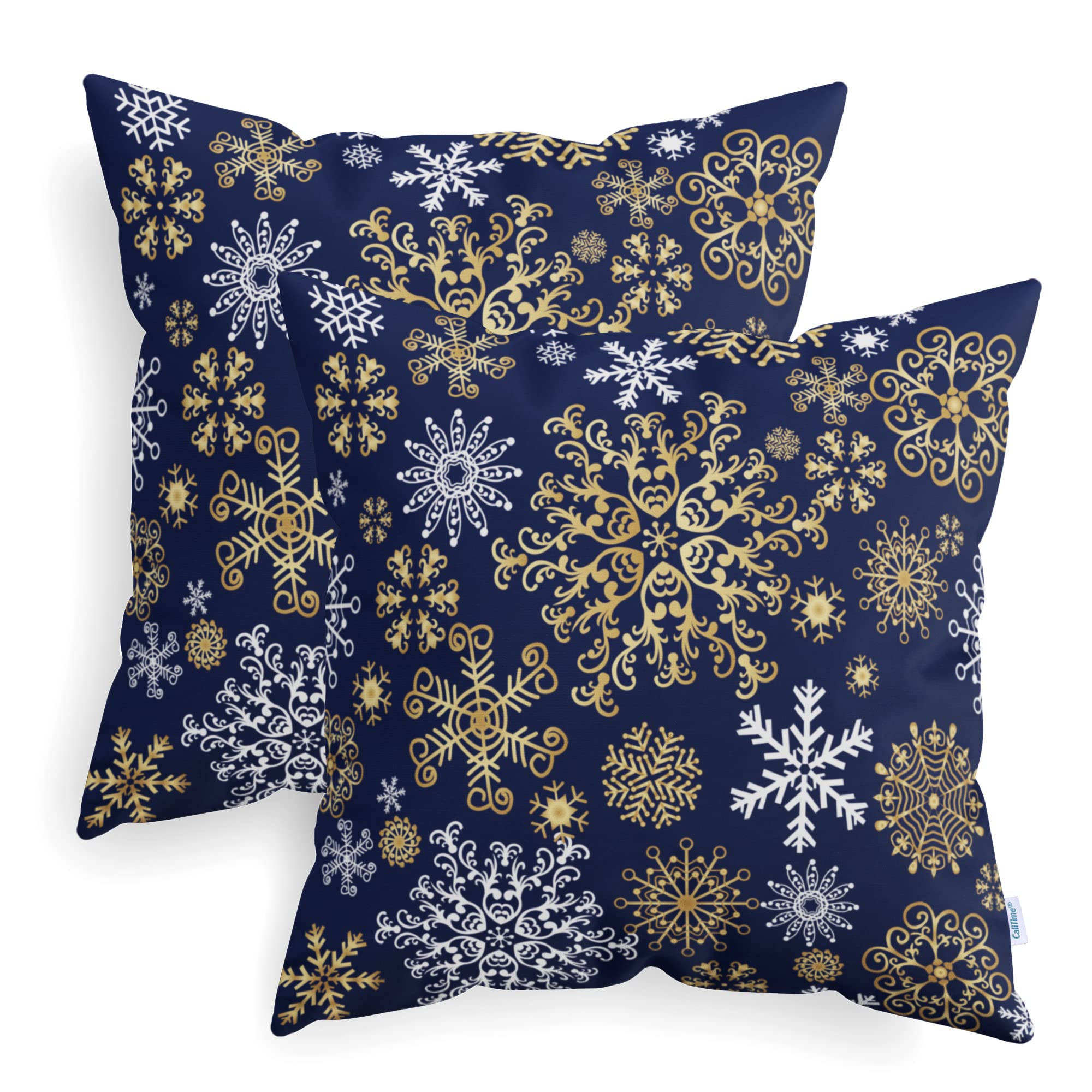 2-Pack CaliTime Cozy Fleece Throw Pillow Covers 20x20 Inches - Navy Blue Snowflake Design for Couch, Bed & Sofa - Perfect for Christmas Decor & Winter Home Comfort