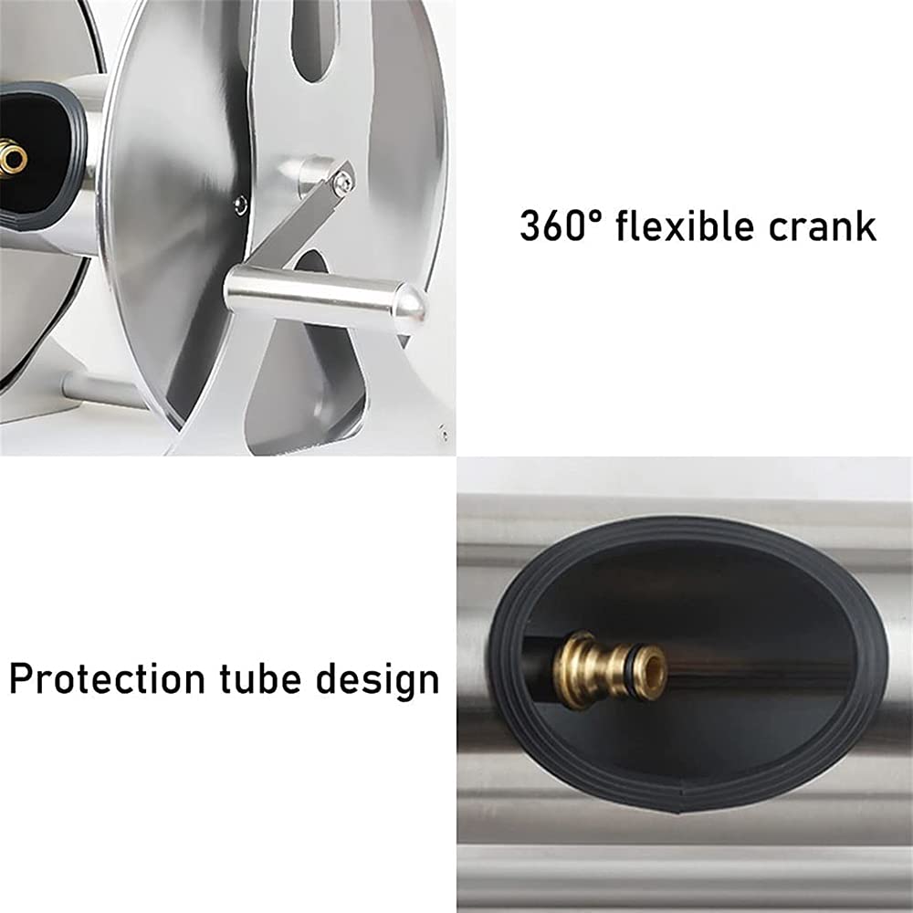 Stainless Steel Garden Hose Reel Cart with 20M Hose & Cover - Wall Mounted Water Pipe Rack & Watering Gun Organizer for Lawn, Yard, and Outdoor Plant Care