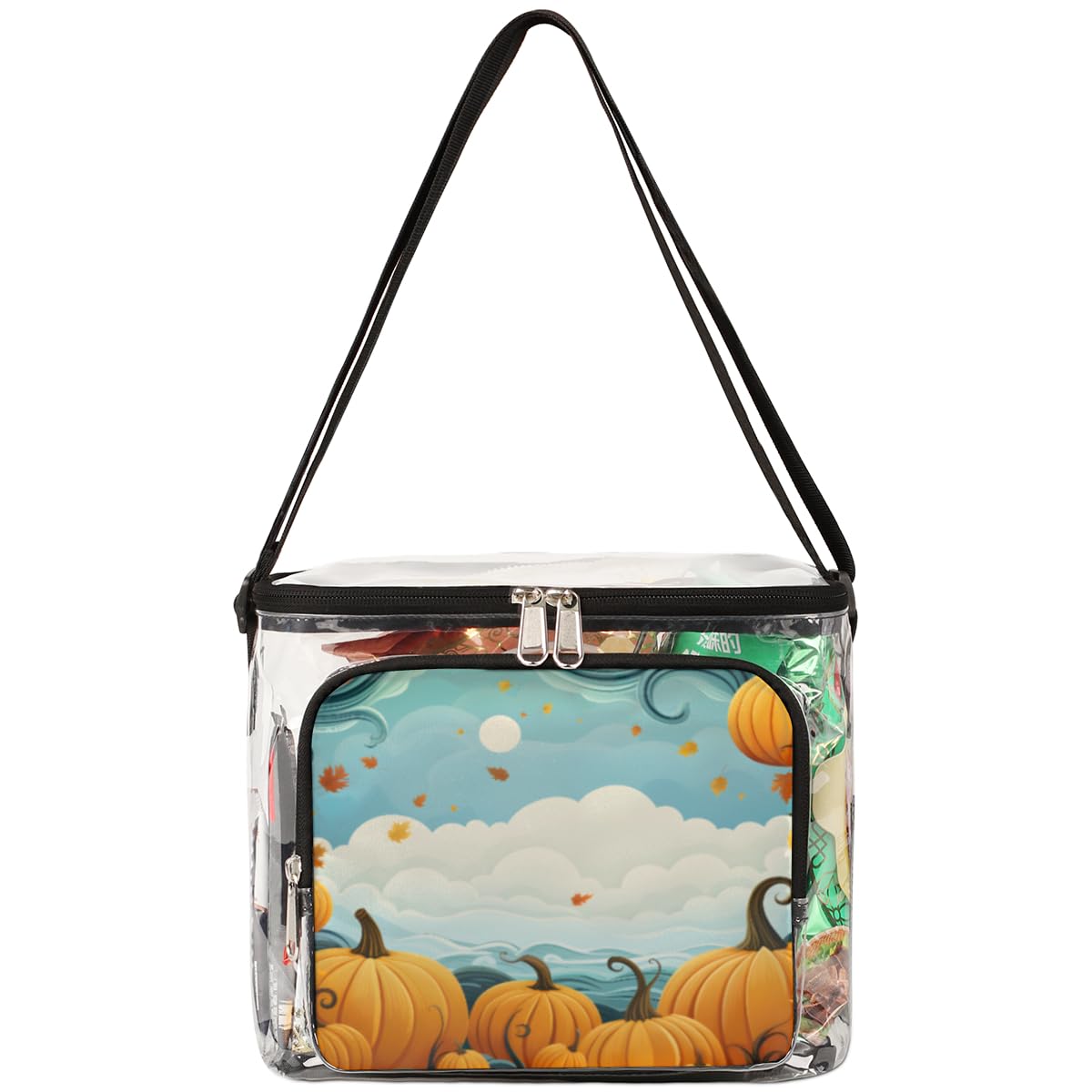 GzLeyigou Clear Pumpkin Frame Tote Bag with Handles - Transparent Crossbody Shoulder Bag for Lunch, Outdoor, Travel, Picnic, Concerts & Sports Events - Stadium Approved Multipurpose Carryall | Perfect for Beach Days, Music Festivals and Shopping Trips
