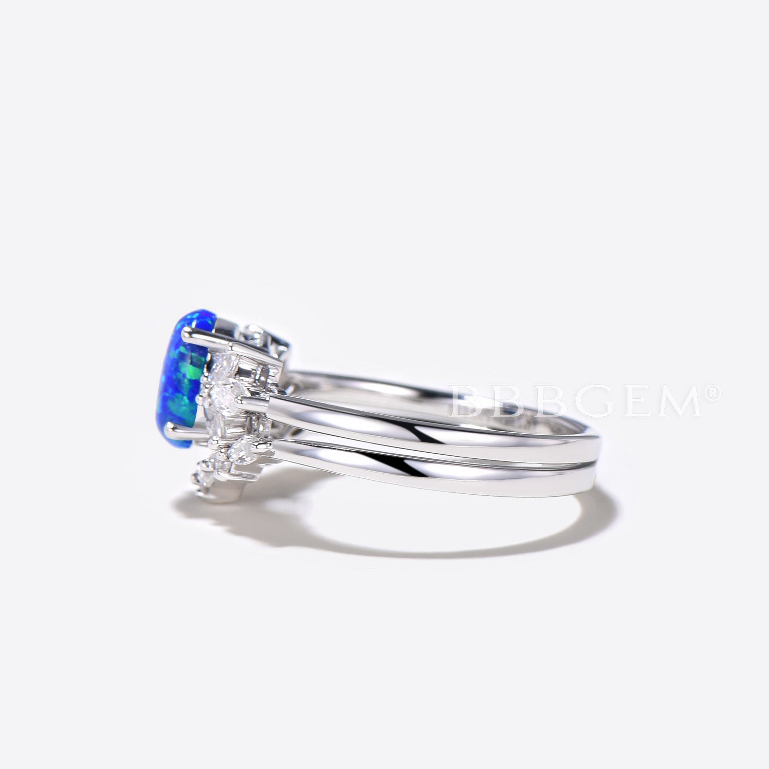 Oval Blue Opal Engagement Ring Set - 7 Stone Diamond Wedding Band for Women - Perfect for Proposals, Anniversaries & Bridal Jewelry