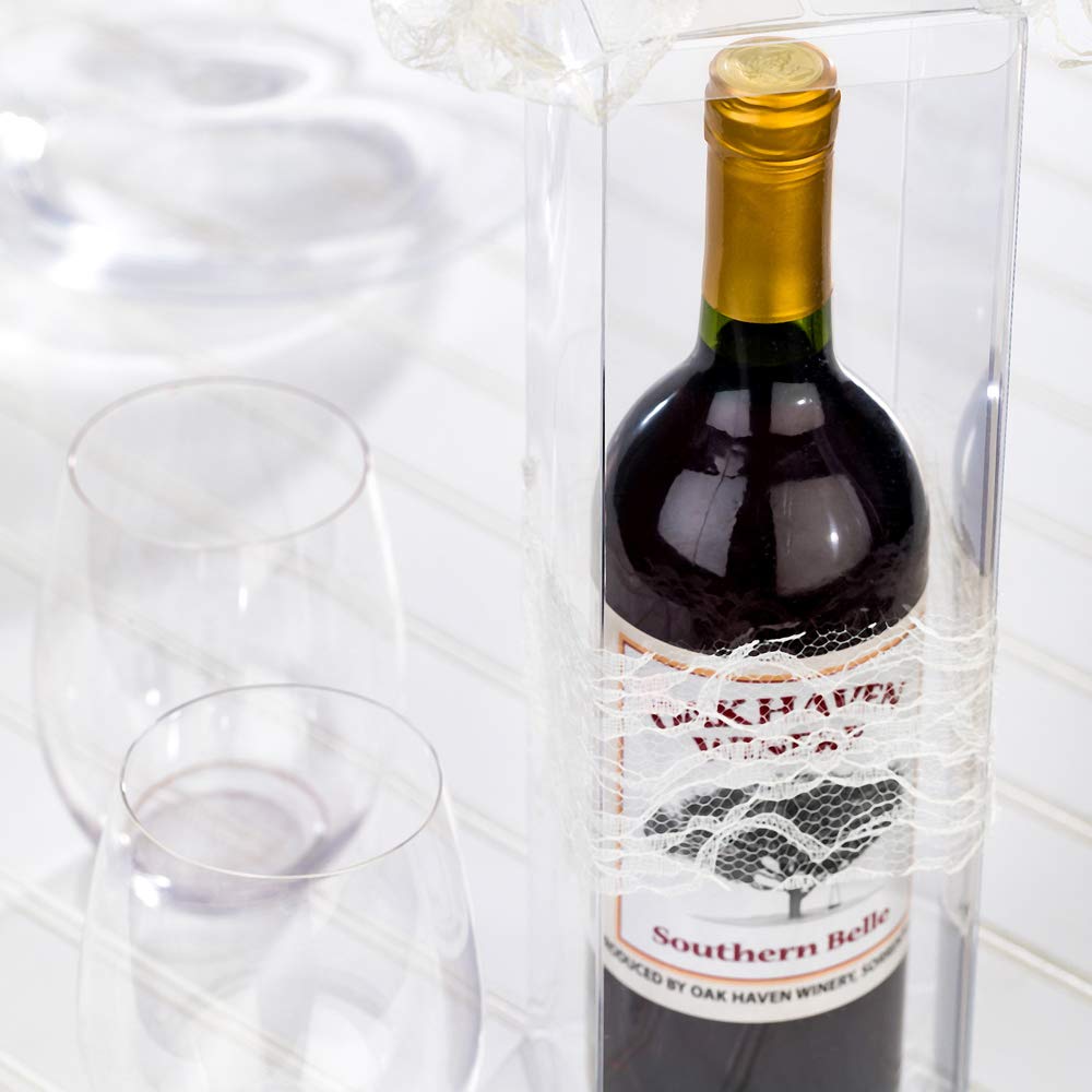 Restaurantware Vino Vision 3.4 x 12.6 Inch Clear Plastic Wine Gift Boxes - 100 Disposable Pop & Lock Bottom Bottle Boxes for Birthday Parties, Weddings, Anniversaries | Perfect for Wine Gifting, Event Favors & Hospitality Use