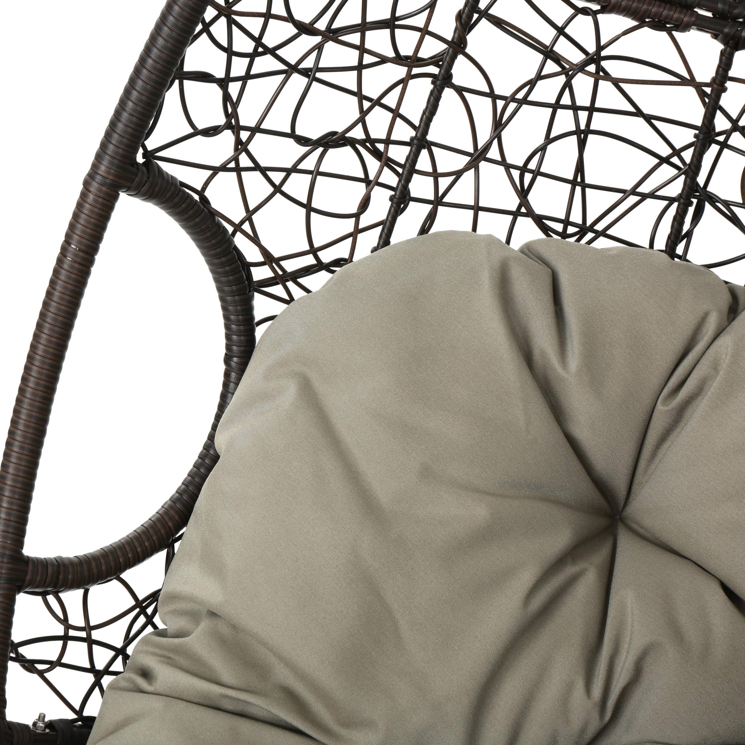 Christopher Knight Home Leander Indoor/Outdoor Hanging Basket Chair - Woven Rattan Swing Seat with Cushion, Multi-Brown & Khaki (Stand Not Included) - Perfect for Patio, Garden, Porch or Balcony Relaxation
