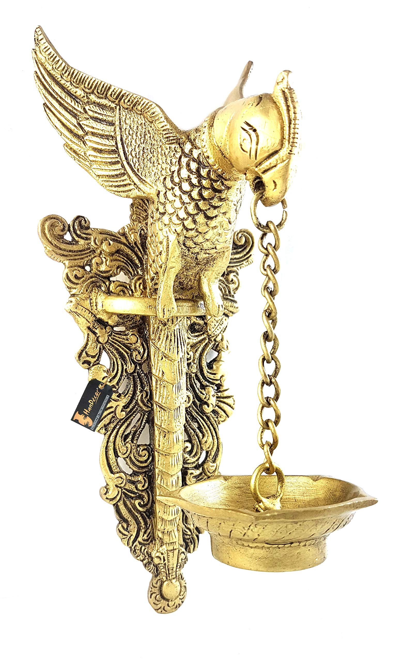 Handmade Parrot Design Wall Hanging Diya - Indian Brass Hanging Oil Lamp for Home Decor, Pooja Room & Festival Decorations | Perfect for Diwali, Weddings & Spiritual Ceremonies