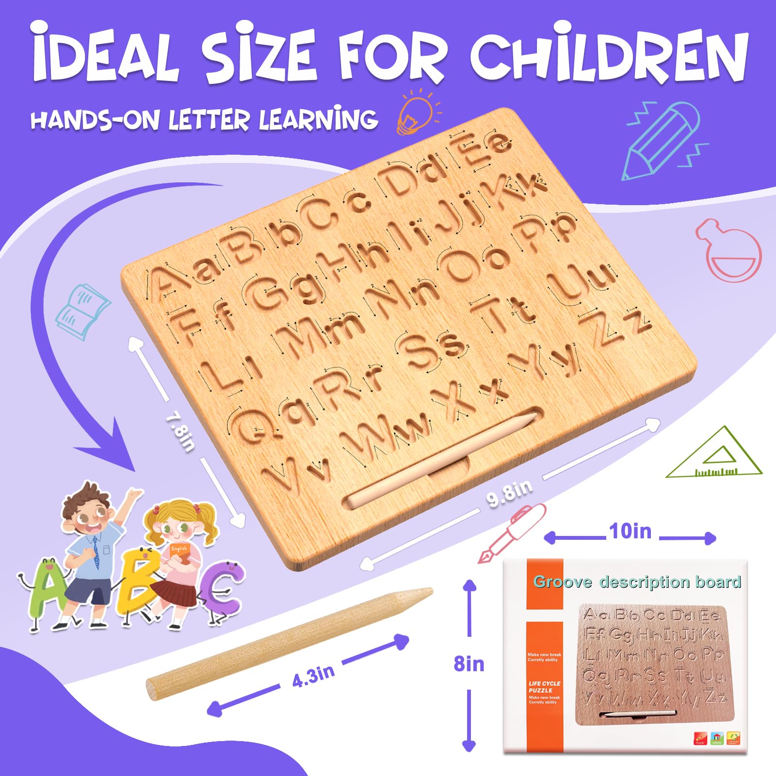 LOOIKOOS Wooden Alphabet Tracing Board - Double-Sided ABC Learning Toy for Kids 3-5 | Montessori Writing Practice & Fine Motor Skills
