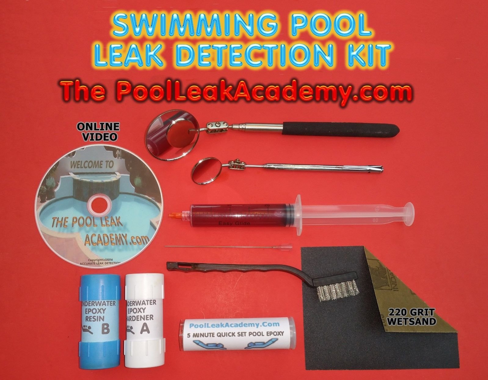 **Pool Leak Detection Kit - Dye Test Syringe & Underwater Repair Kit for Swimming Pools, Spas & Hot Tubs | Fast & Easy Leak Detection & Repair Solution**