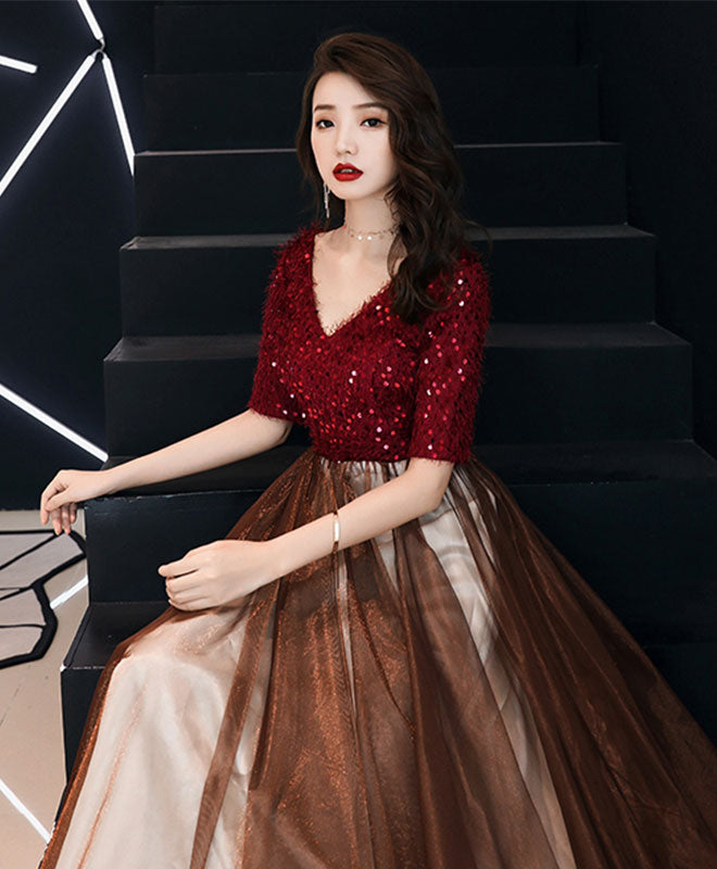 Elegant Burgundy Sequin Tulle Long Prom Dress for Women - Sparkling Evening Gown for Homecoming, Formal Events & Special Occasions