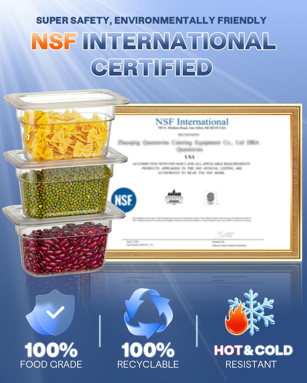 1/6 Size 2.5 Inch Clear NSF Polycarbonate Food Pan - 9 PCS Set | BPA-Free Commercial Food Storage Containers with Lids | Hot & Cold Resistant | Restaurant, Hotel & Catering Use | Food Grade Safe for Kitchen, Buffet & Meal Prep