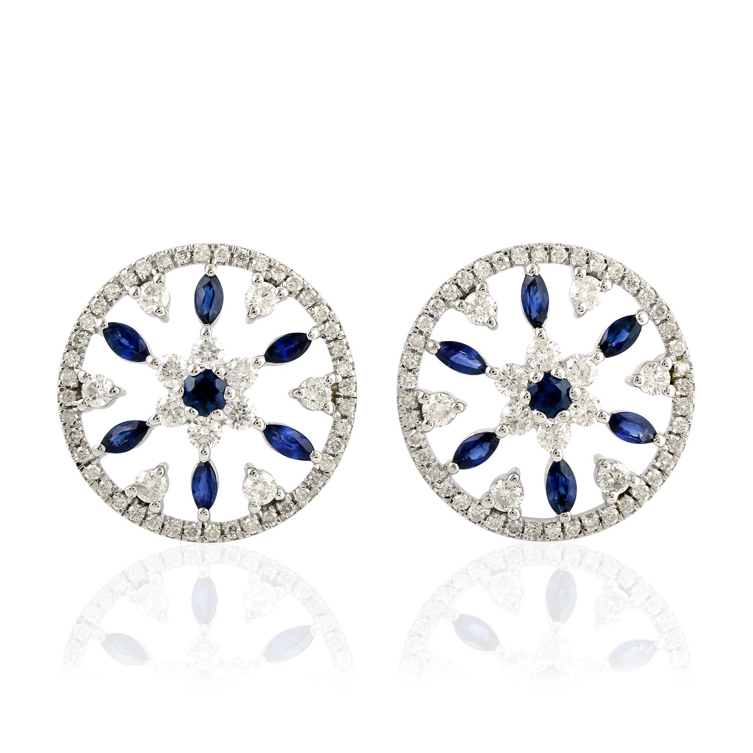 Exquisite Marquise Cut Blue Sapphire & Diamond Stud Earrings in 14K White Gold – Perfect for Weddings, Parties & Special Occasions