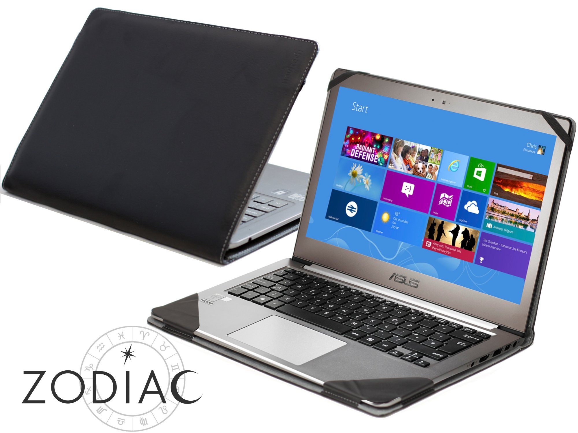 Premium Genuine Black Leather Folio Case for ASUS ZenBook UX303 Laptop - Slim Protective Sleeve Cover with Magnetic Closure | Perfect for Business Travel, Office & School Use