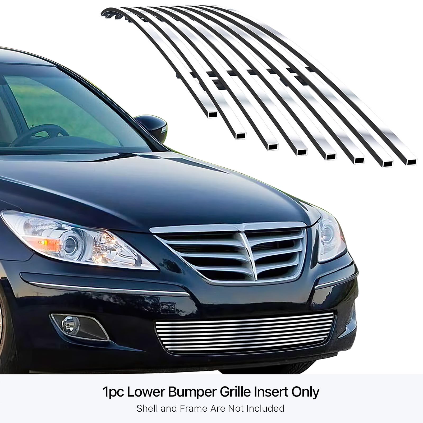 APS Compatible with Hyundai Genesis 2009-2011 Sedan Lower Bumper Stainless Steel SS Chrome Billet Front Grill Grille Insert Y66688A - Upgrade Your Car's Style & Protection for Daily Driving & Car Shows