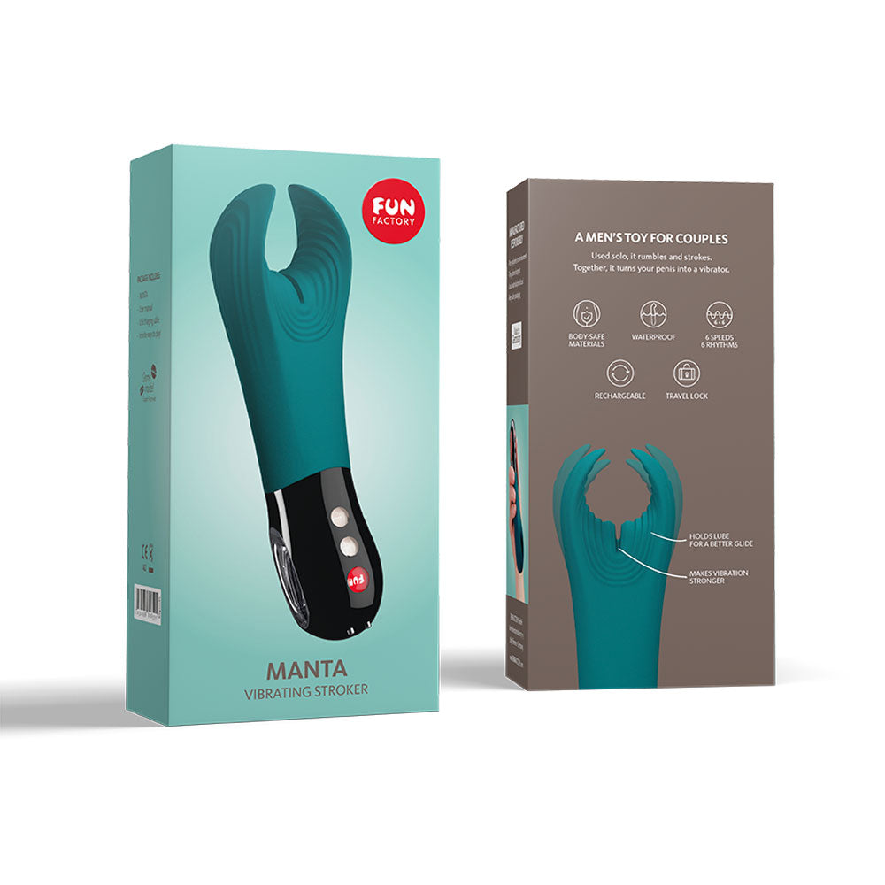 Fun Factory Manta - Rechargeable Vibrating Penis Stroker for Men - Waterproof & Body-Safe Silicone - Enhance Solo Play & Couples Intimacy - Perfect for Sensual Massage & Stimulation