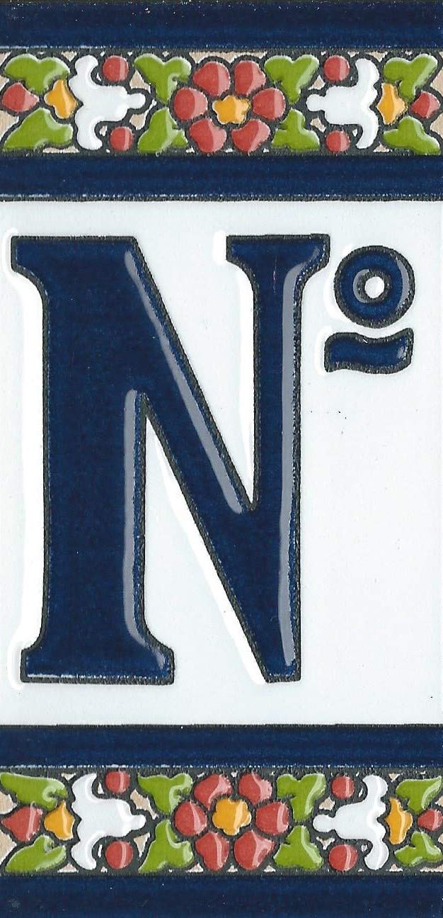 Spanish Floral Ceramic House Number Tiles - Decorative Address Plaques with Ornate Frames for Home Exterior, Garden Gate & Front Door Decor