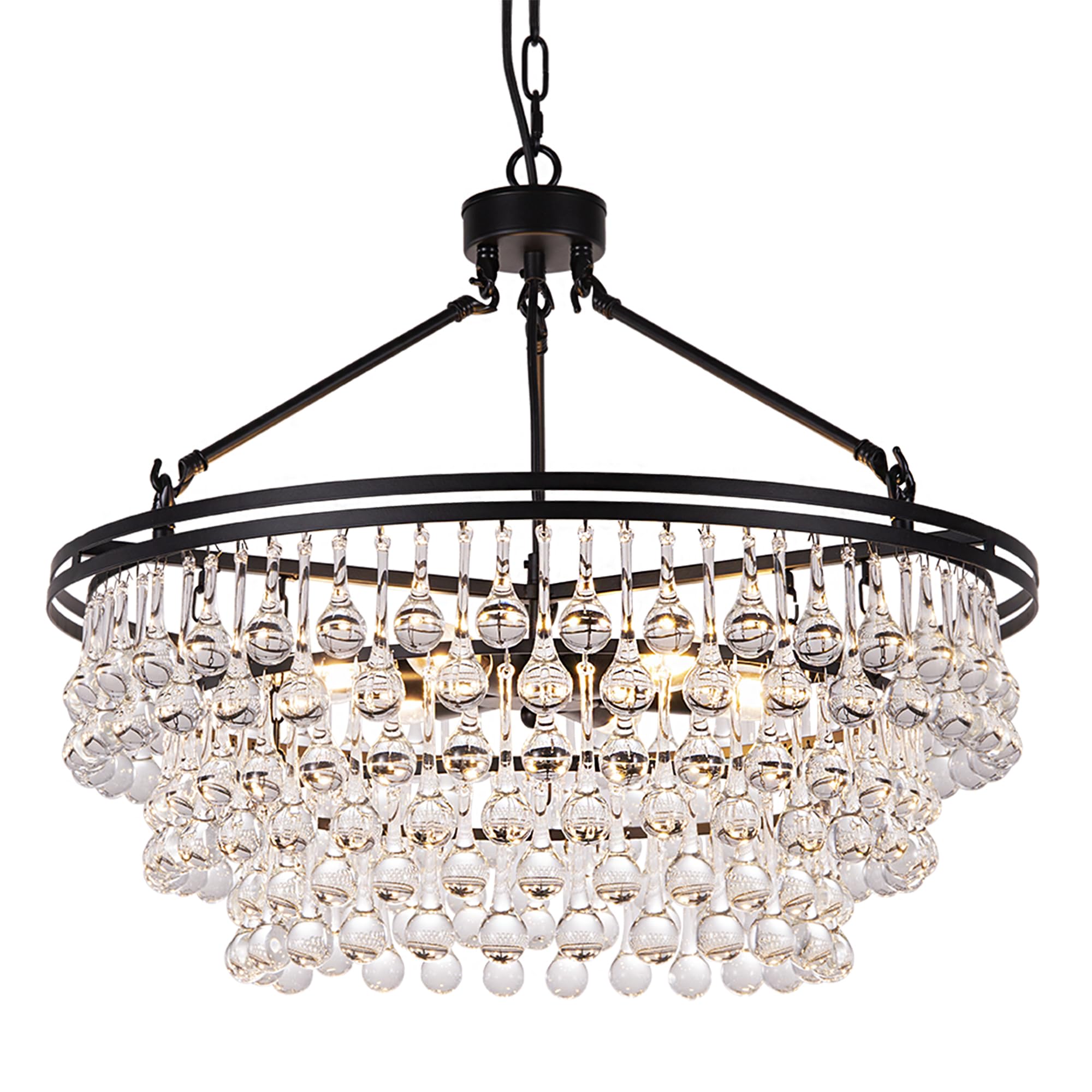 TOCHIC 24 Inch Black Crystal Chandelier - Modern Farmhouse Ceiling Pendant Light with 3 Tiers for Bedroom, Dining Room, Kitchen Island & Living Room | Elegant Lighting Fixture for Home Decor & Wedding Venues