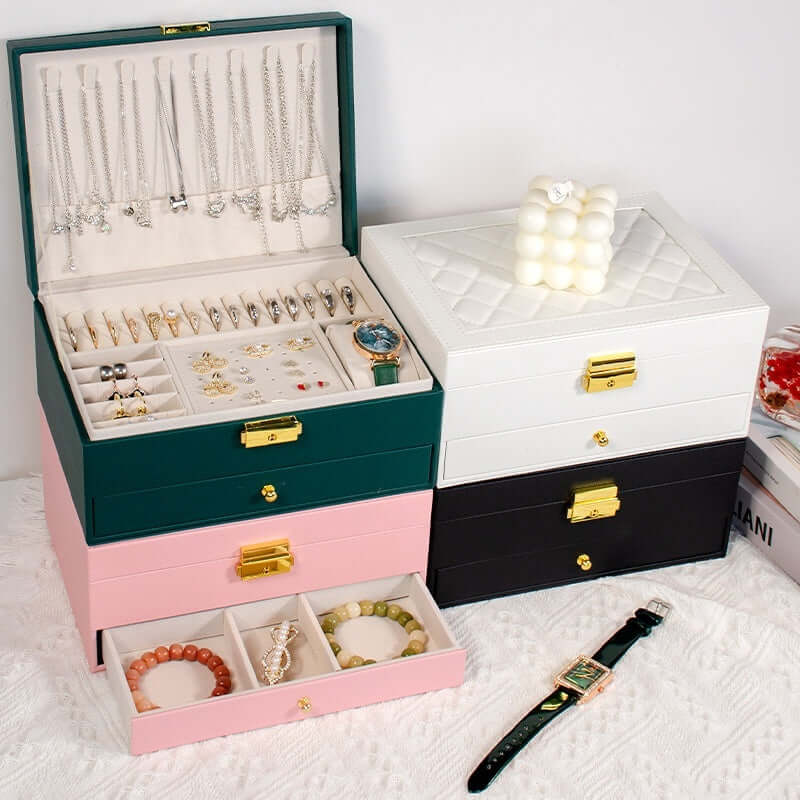 3 Layer Waterproof Jewelry Organizer Box for Necklaces & Rings | Travel-Friendly Storage Case | Perfect for Travel, Home, and Gift Giving