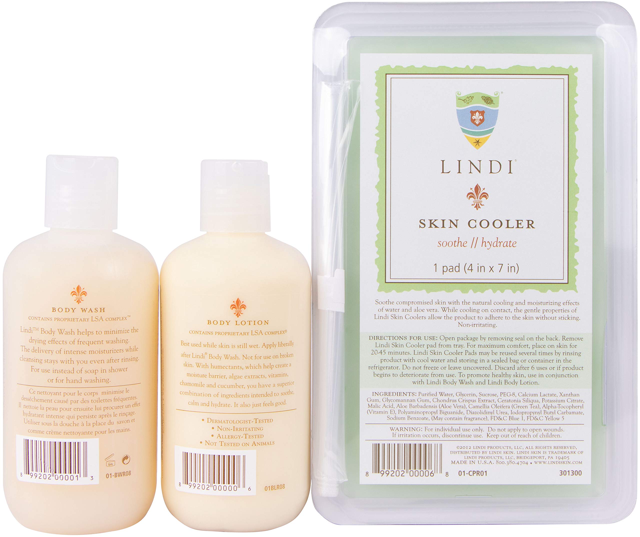 LINDI SKIN Soothing Body Treatment Trio - Dermatologist-Tested Body Wash, Lotion & Cooling Pads for Radiation Burn Relief | Allergy-Friendly Skincare Set for Sensitive Skin | Perfect for Post-Treatment Care & Daily Moisturizing