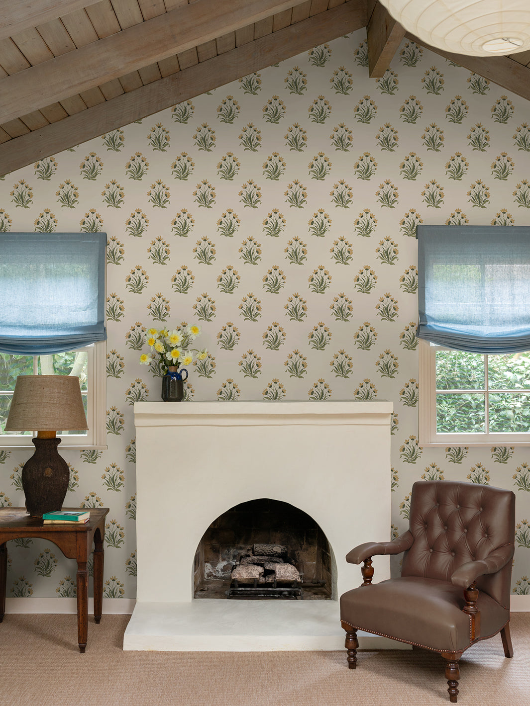 Nathan Turner Hillhouse Block Print Small Wallpaper - Gold Green Design for Living Room, Bedroom & Home Decor