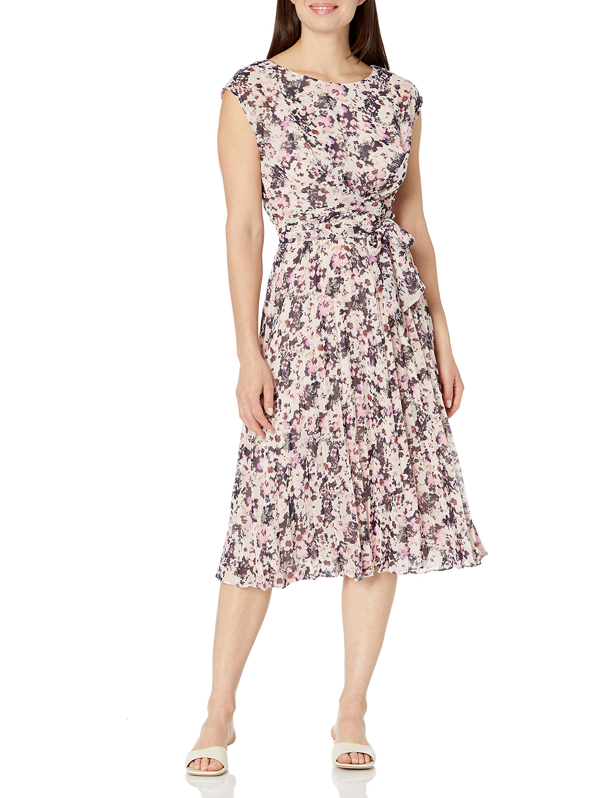 Maggy London Women's Pleated Chiffon Wrap Dress for Office & Party