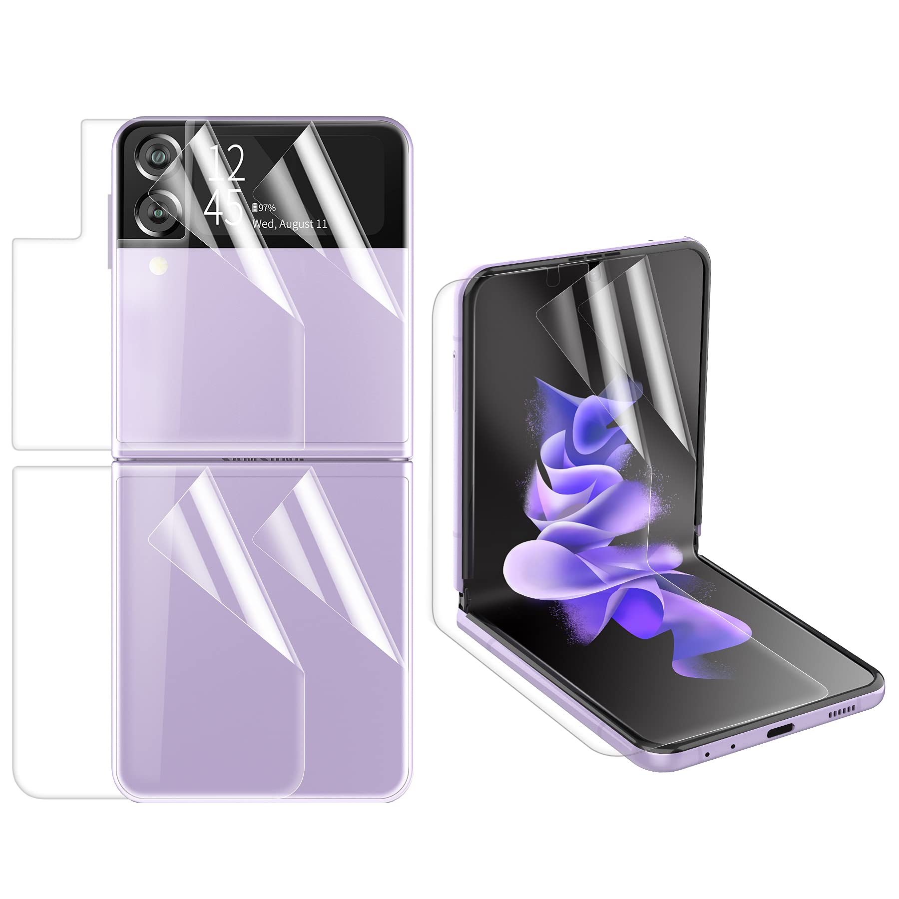 Foluu 6-Piece Screen Protector Set for Samsung Galaxy Z Flip 3 5G (2021) - 2x Front, 2x Inside, 2x Back Screen Protectors - Bubble-Free Installation - Perfect for Everyday Protection & Scratch Prevention