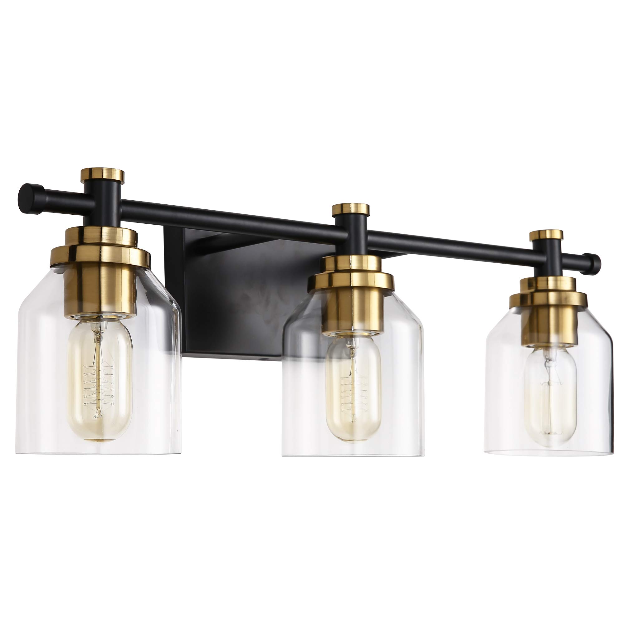 Vintage Black & Brass Bathroom Vanity Light Fixture Set - SOLFART 7600-3 & 7900-3 Lights (Bulbs Not Included) | Perfect for Modern Farmhouse, Industrial Style Bathrooms & Powder Rooms