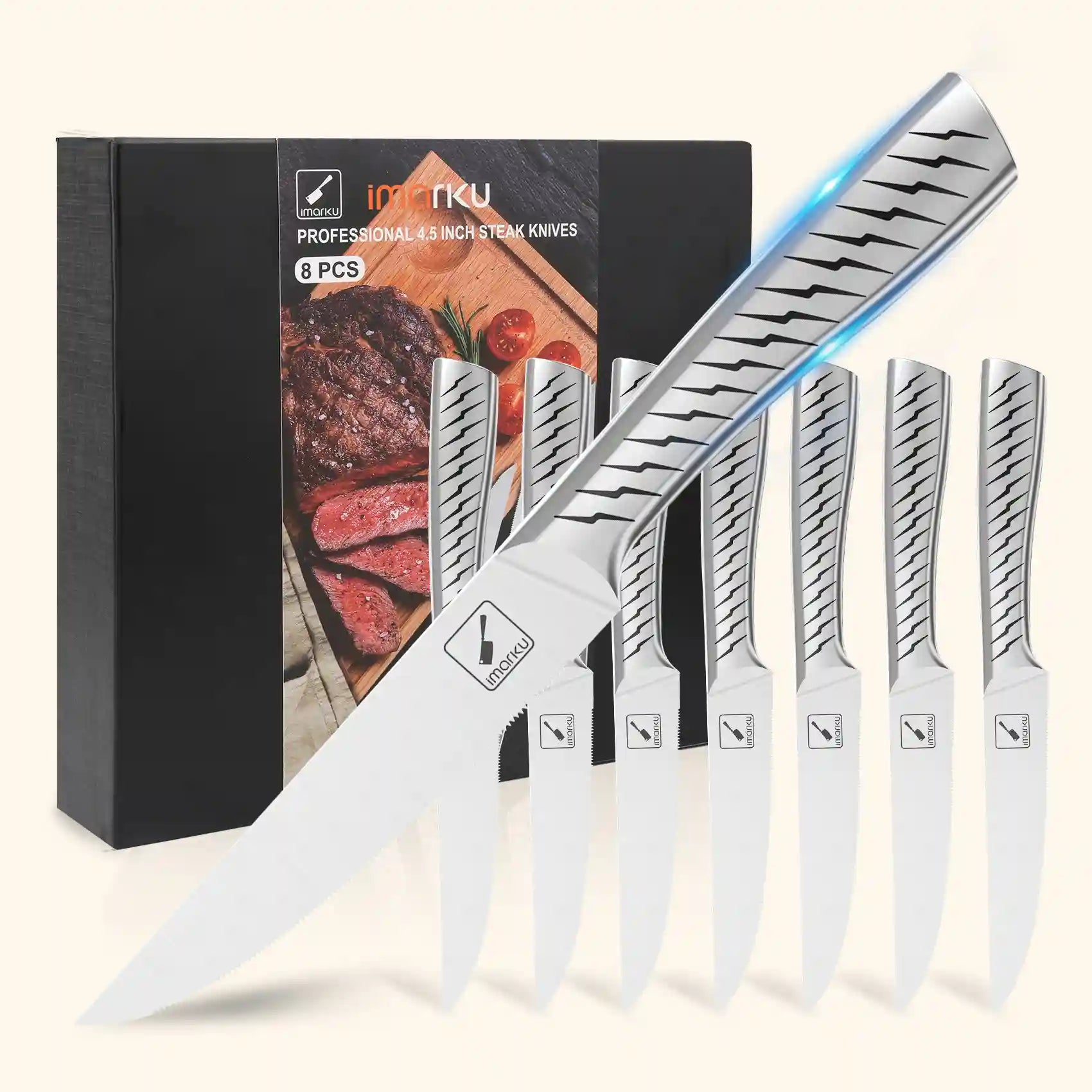 Premium Serrated Steak Knife Set - 4-Piece with Lightning Pattern Design for Perfect Meat Cutting | Ideal for Steak Dinners, BBQ Parties & Home Kitchen Use