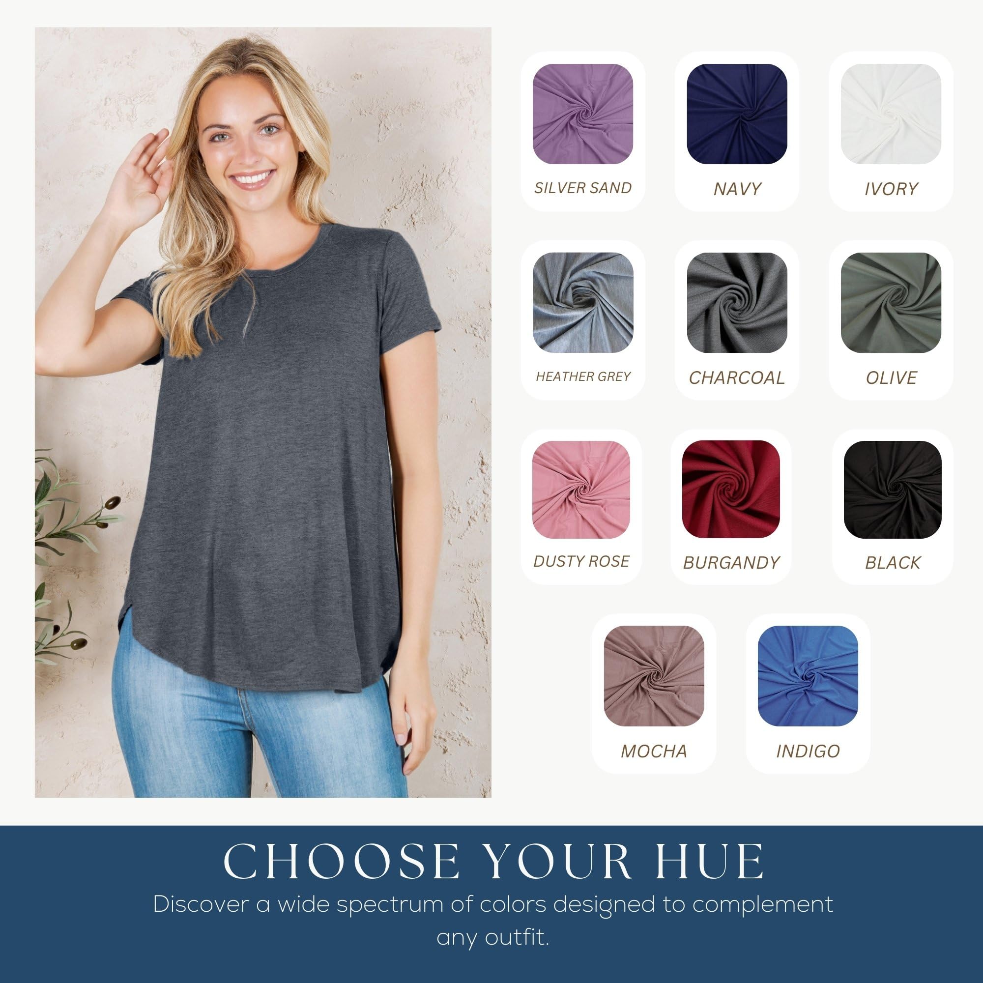 Azules Women's Short Sleeve Tunic Tops - Flowy Scoop Neck Blouse for Leggings | Casual Summer Outfit, Workwear & Dressy Occasions