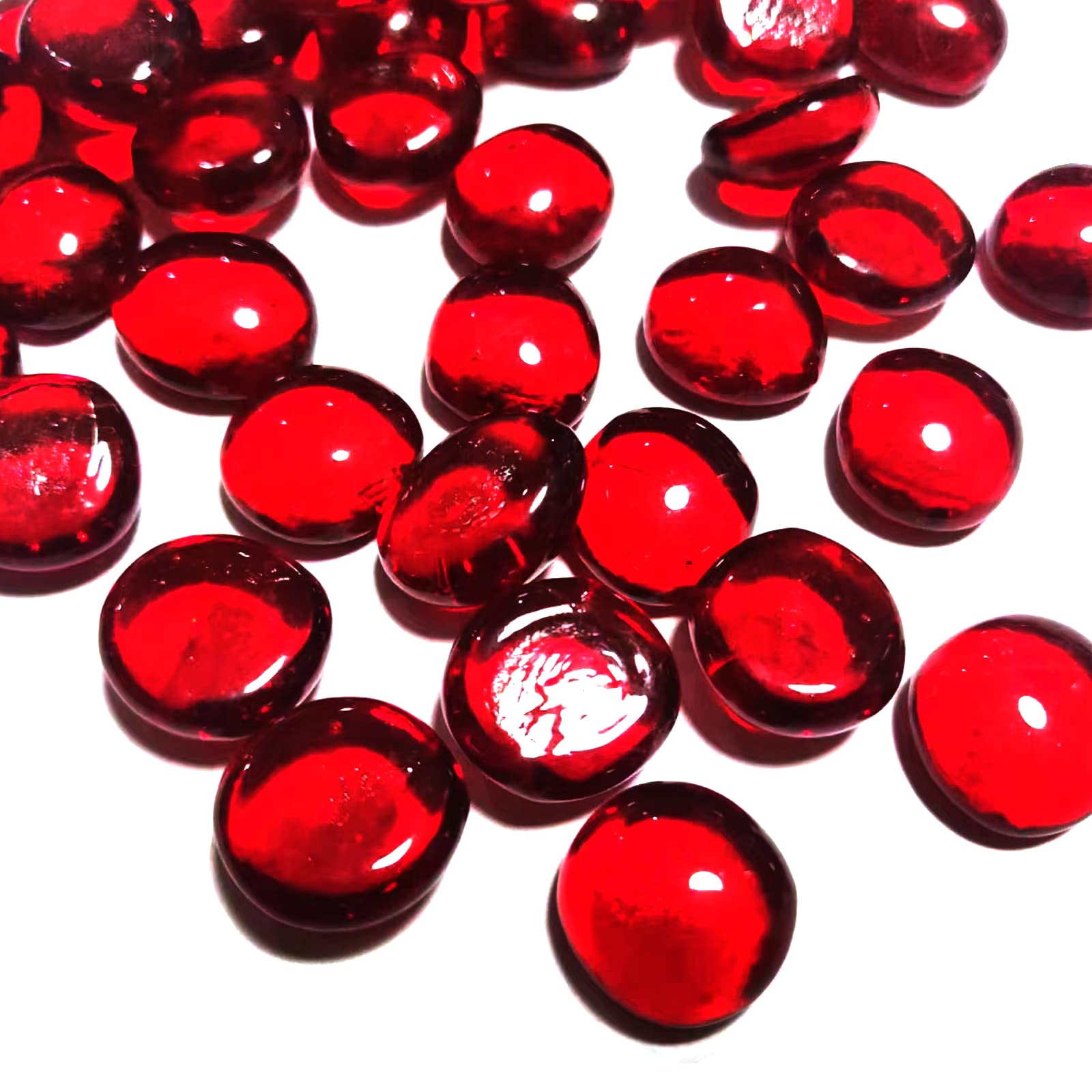 Red Flat Glass Marbles - 1Lb Vase Filler & Aquarium Decor | Glass Stones for Table Scatter, Floral Arrangements & Home Decoration