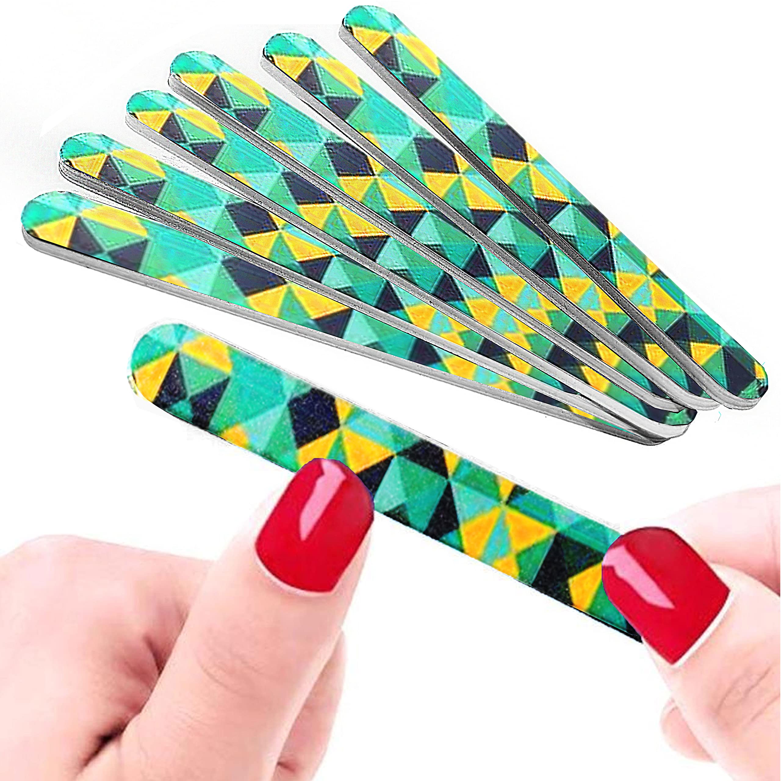 6 Pcs Double Sided Nail Files - Professional Manicure & Pedicure Tools with Fine Grit Emery Boards for Salon & Home Use - Perfect for Nail Shaping, Buffing, and Smoothing