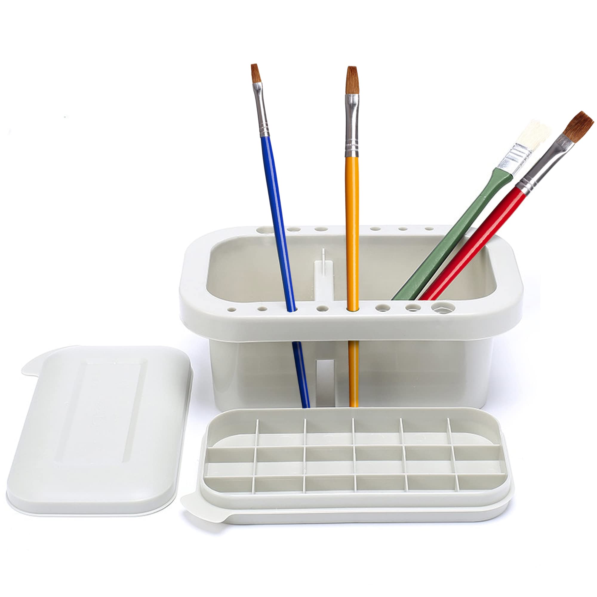 Pixiss Paint Brush Cleaner Basin - Professional Brush Rinser & Holder for Acrylic Painting with 4oz Cleaning Solution & 10 Brushes - Perfect for Artists, Hobbyists & DIY Projects