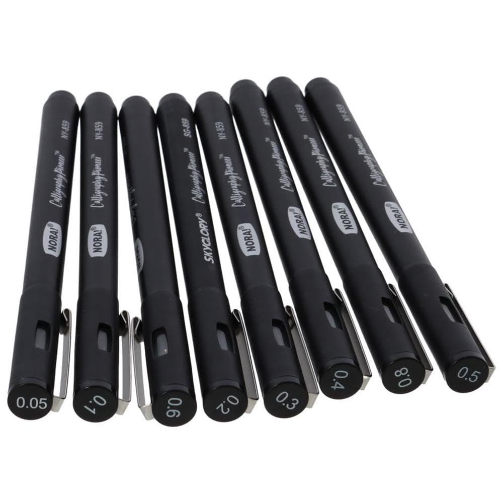 8PCS Black Micro-Pen Set for Drawing & Engineering | Fine Liner Pens