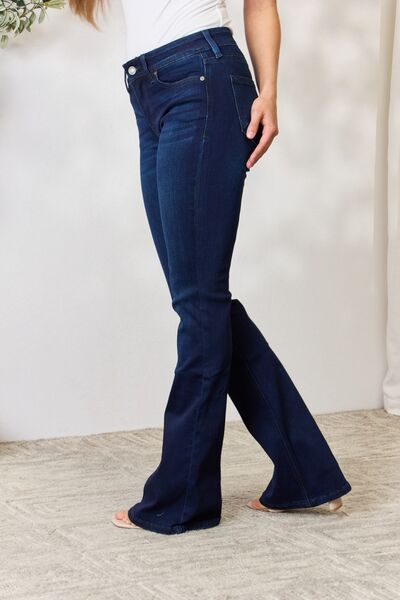 Kancan Women's Full Size Mid Rise Flare Jeans - Stretchy Denim Pants for Casual Wear & Everyday Outfits