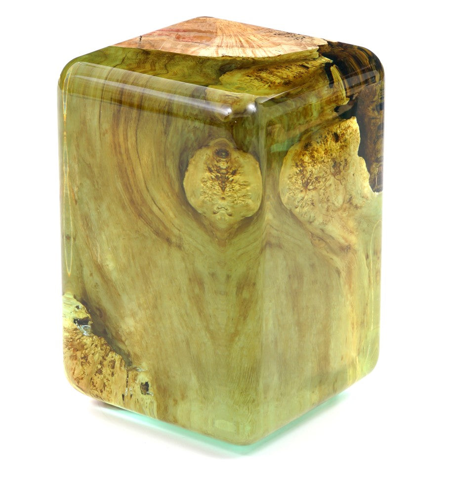 Modern Resin Cube Side Table with Epoxy Wood Design - Stylish Accent Stool for Living Room, Bedroom, or Office Decor