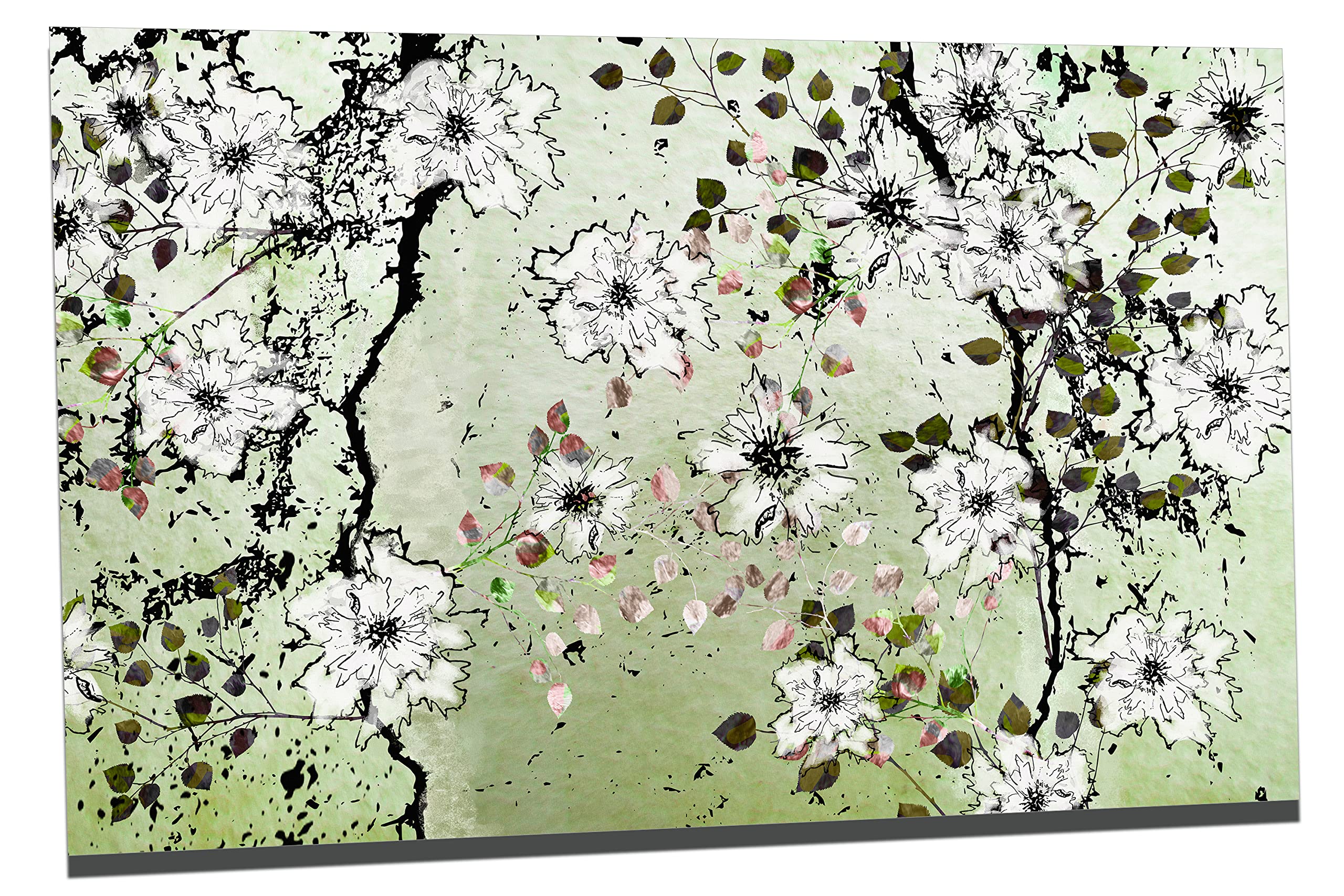 Floral Metal Print Wall Art 36x24 - Light Green Canvas Quest Flower Illustration | Perfect for Living Room, Bedroom & Office Decor