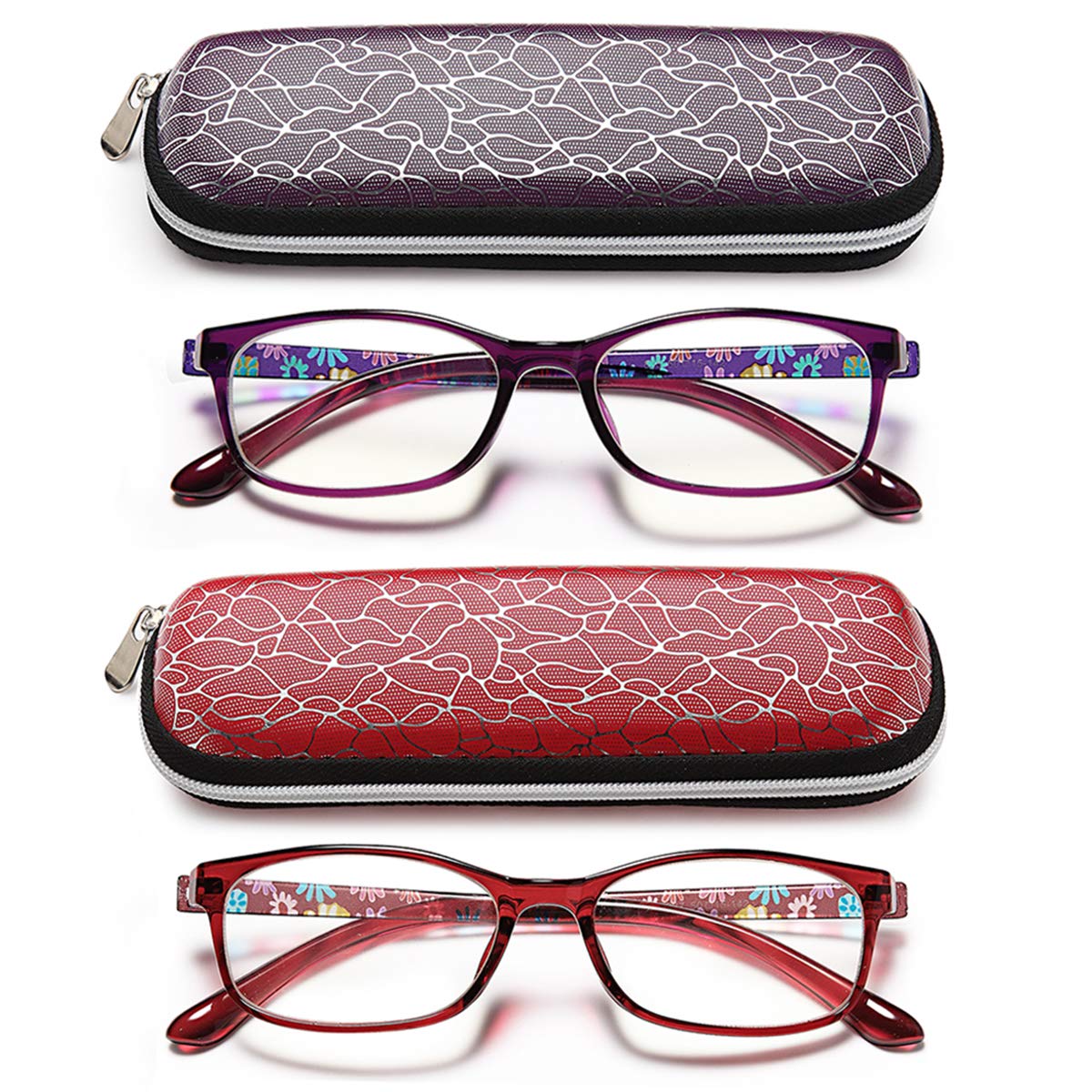 Lightweight Flexible Reading Glasses for Women +1.75 Magnification - Blue Light Blocking Computer Eyeglasses with Hard Case - Perfect for Office Work, Screen Time & Reading Books