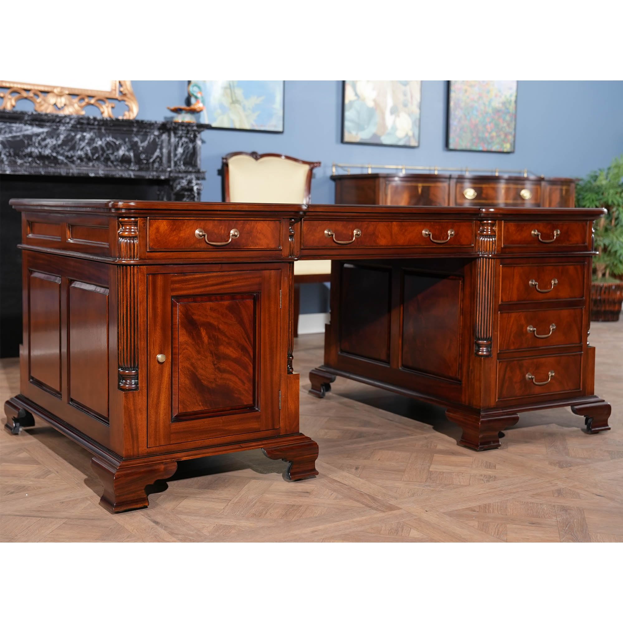 NOF075 Mahogany Partner Desk – Solid Wood Executive Office Desk for Home & Business | Perfect for Shared Workspaces, Home Offices & Conference Rooms