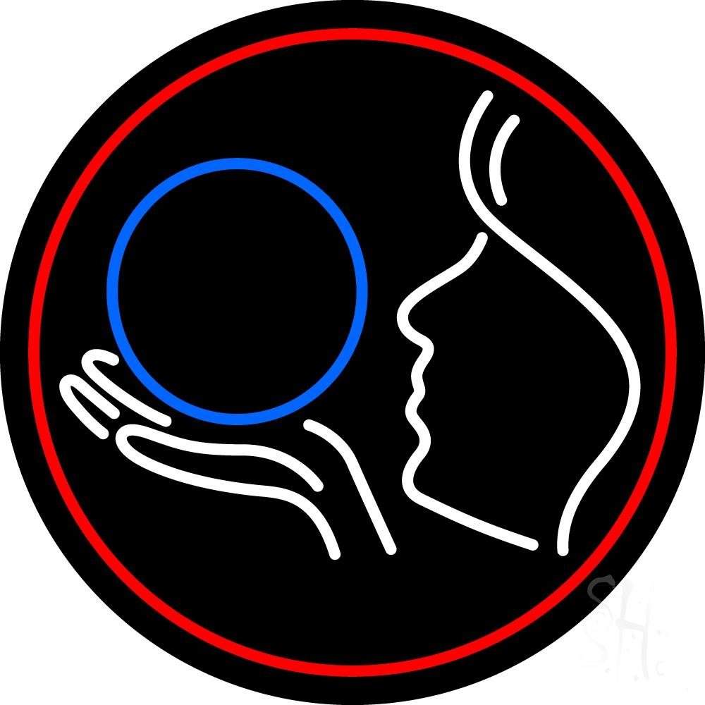 Psychic Crystal Logo Neon Sign with Red Border & Clear Backing - 26x26 Inch Red White Blue LED Wall Art - Perfect for Psychic Shops, Tarot Reading Rooms & Spiritual Decor