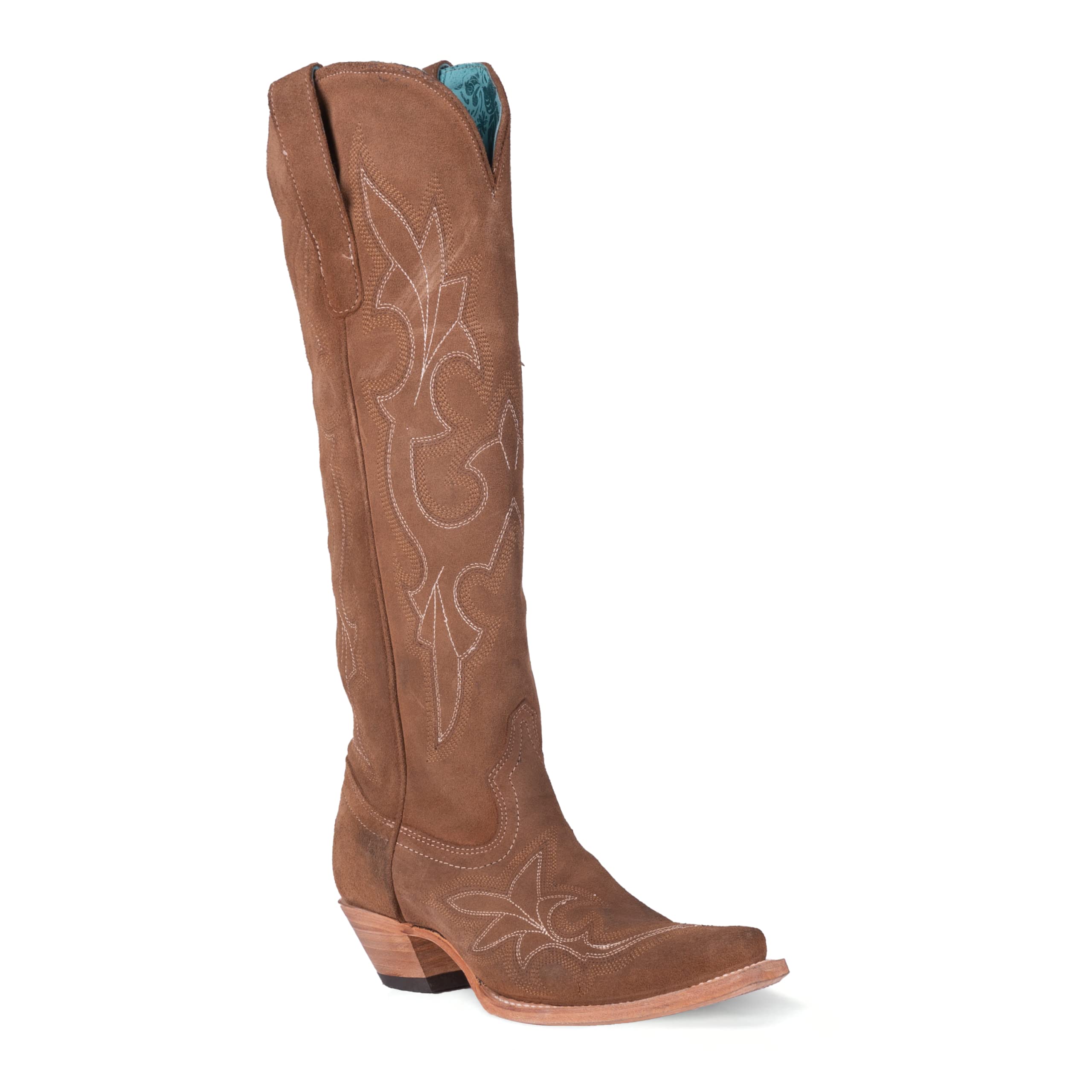 Women's Suede Embroidered Knee High Corral Boots - Snip Toe, 2-3