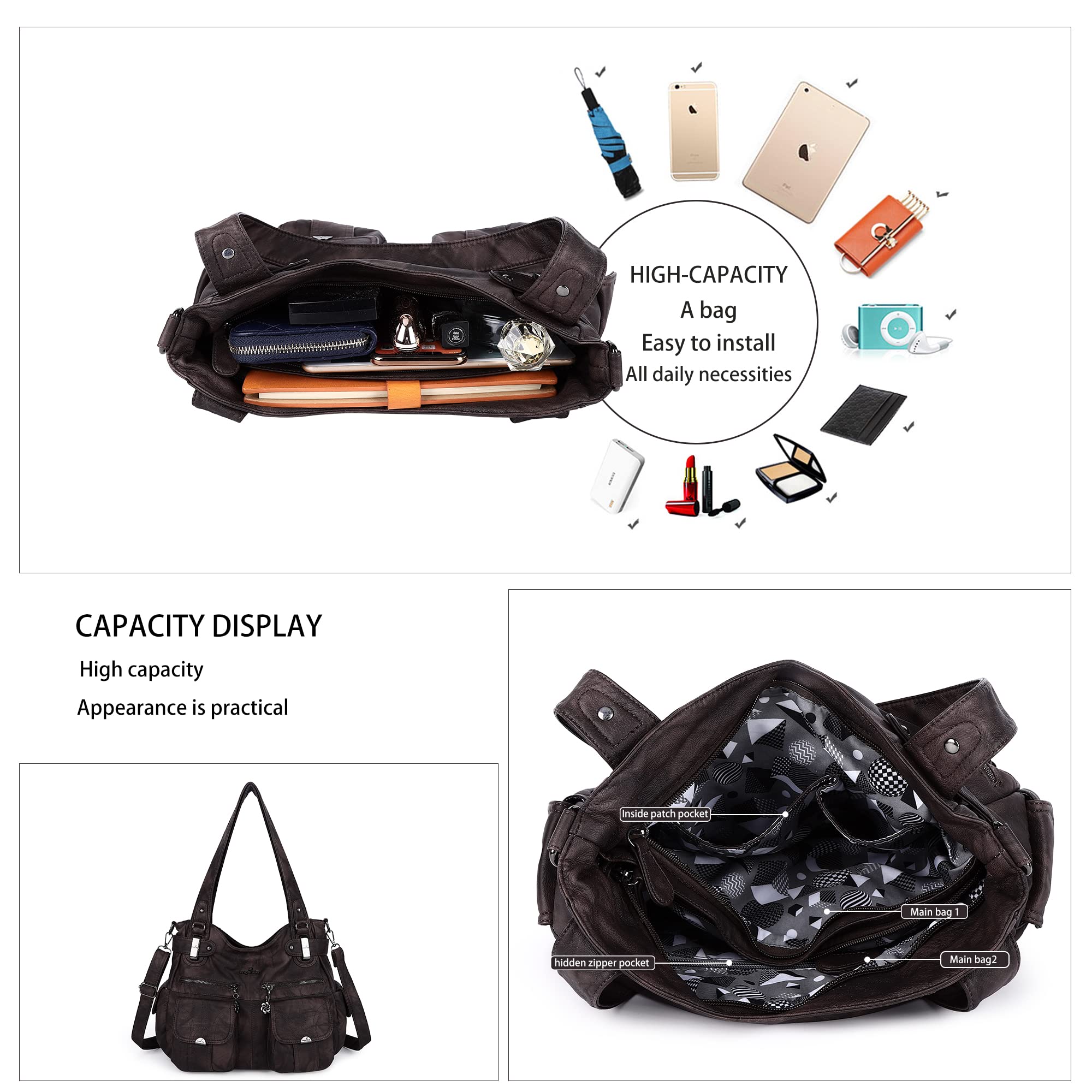 Women's Fashion Washed Leather Handbags - Tote, Shoulder, Top Handle & Satchel Bags for Work, Travel & Everyday Use | Stylish Hobo Purses & Accessories