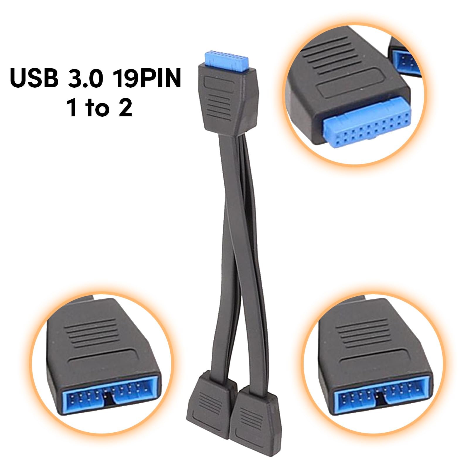 USB 3.0 1 to 2 Splitter Adapter for Motherboard - 19Pin/20Pin Header Converter for PC Build