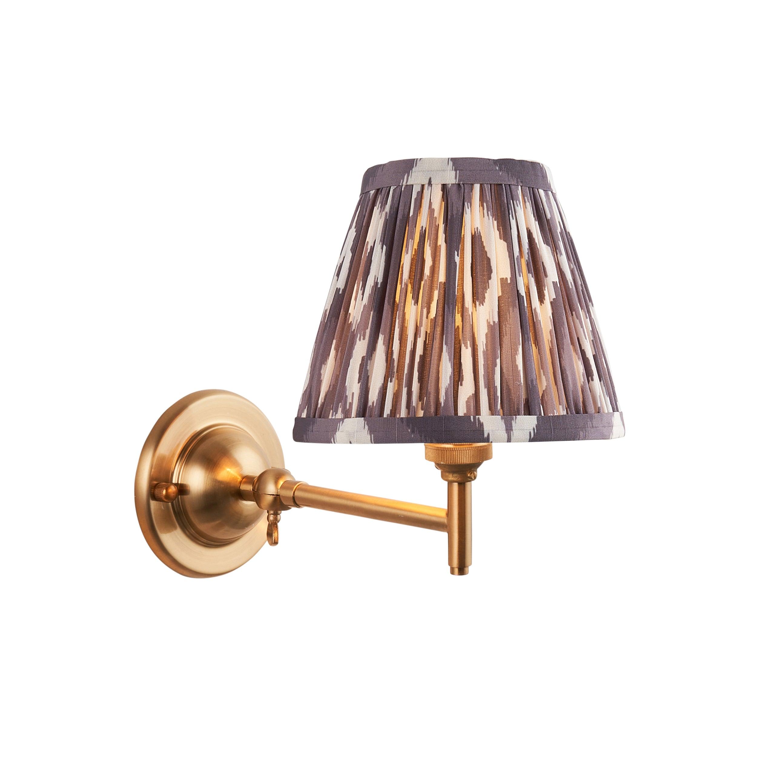 Brass Dome Fold Wall Light with Ikat Design & 16cm Pearl Grey Shade - Perfect for Bedroom, Living Room, and Hallway Lighting
