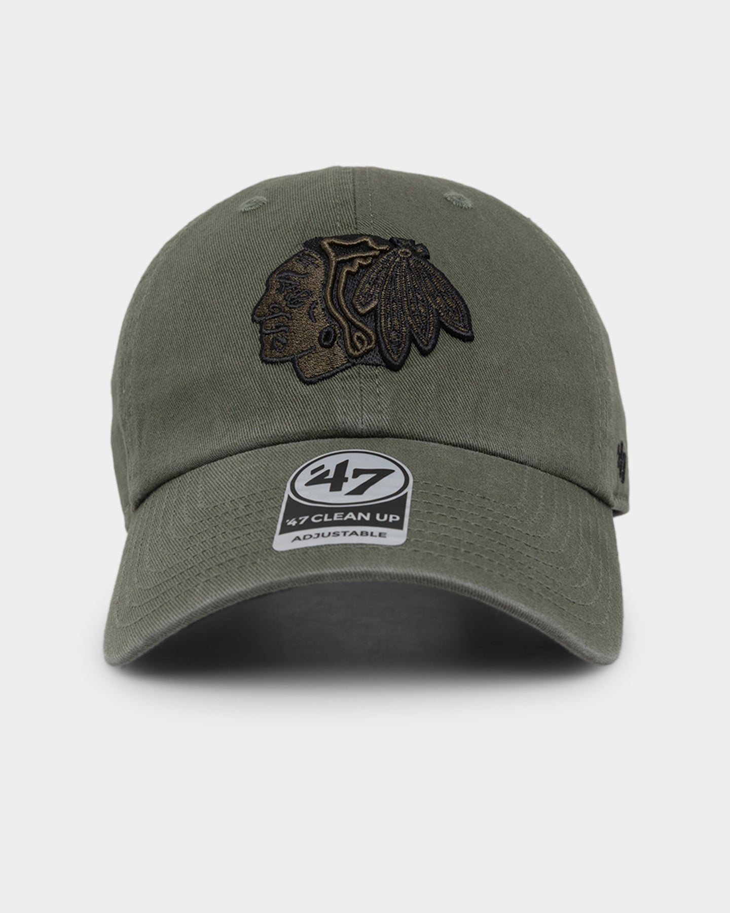 47 Brand Chicago Blackhawks '47 Clean Up Adjustable Strapback Hat - Vintage Moss Green Snapback Cap for Men - Perfect for Game Day, Outdoor Activities & Casual Wear
