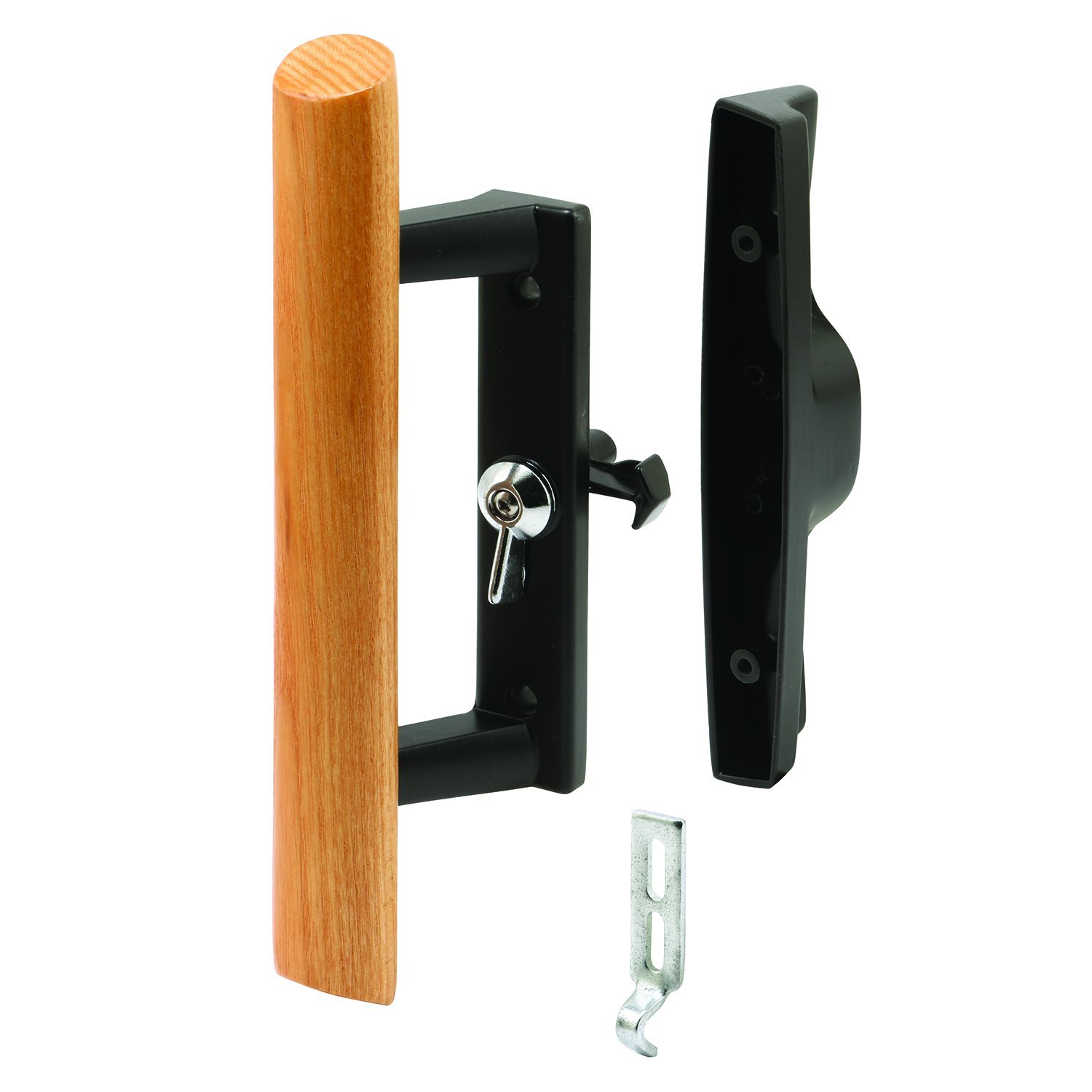 Prime-Line C 1107 Black Diecast Sliding Patio Door Hook with Hardwood Handle - Single Pack - Perfect for Screen Doors, Patio Entries & Home Security