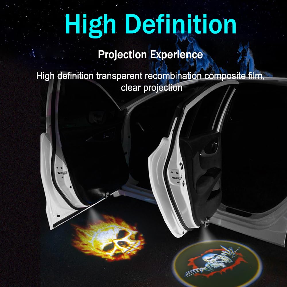 Car Door Projector Lights - Wireless LED Logo Ghost Shadow Welcome Light for Cars | Universal Fit, Easy Installation | Perfect for Nighttime Safety & Custom Style (256Zombie)
