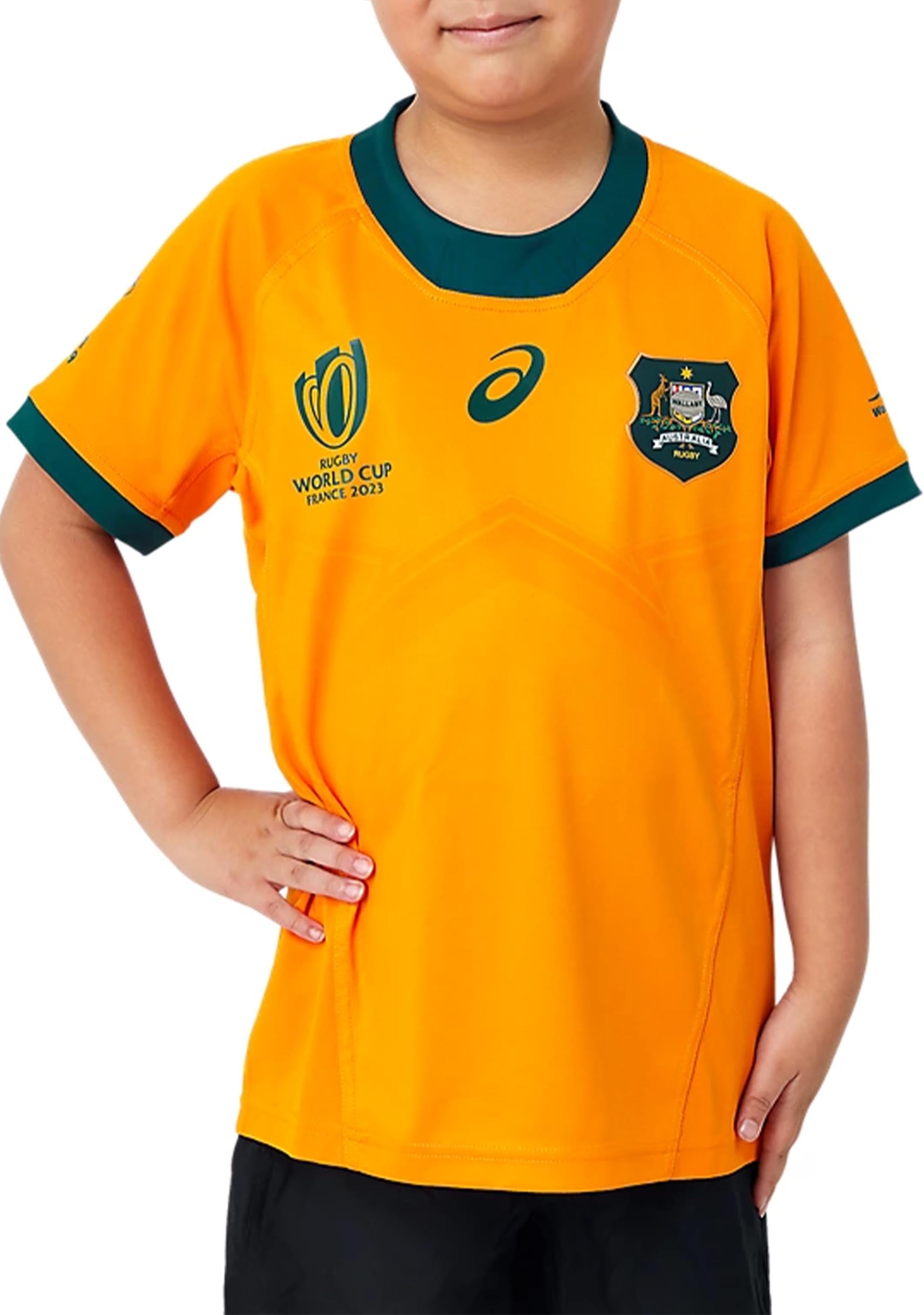 ASICS Kids Wallabies RWC23 Replica Home Jersey - Youth Rugby Shirt 2114A308-750 | Official Team Uniform for Young Rugby Fans & Match Day Wear