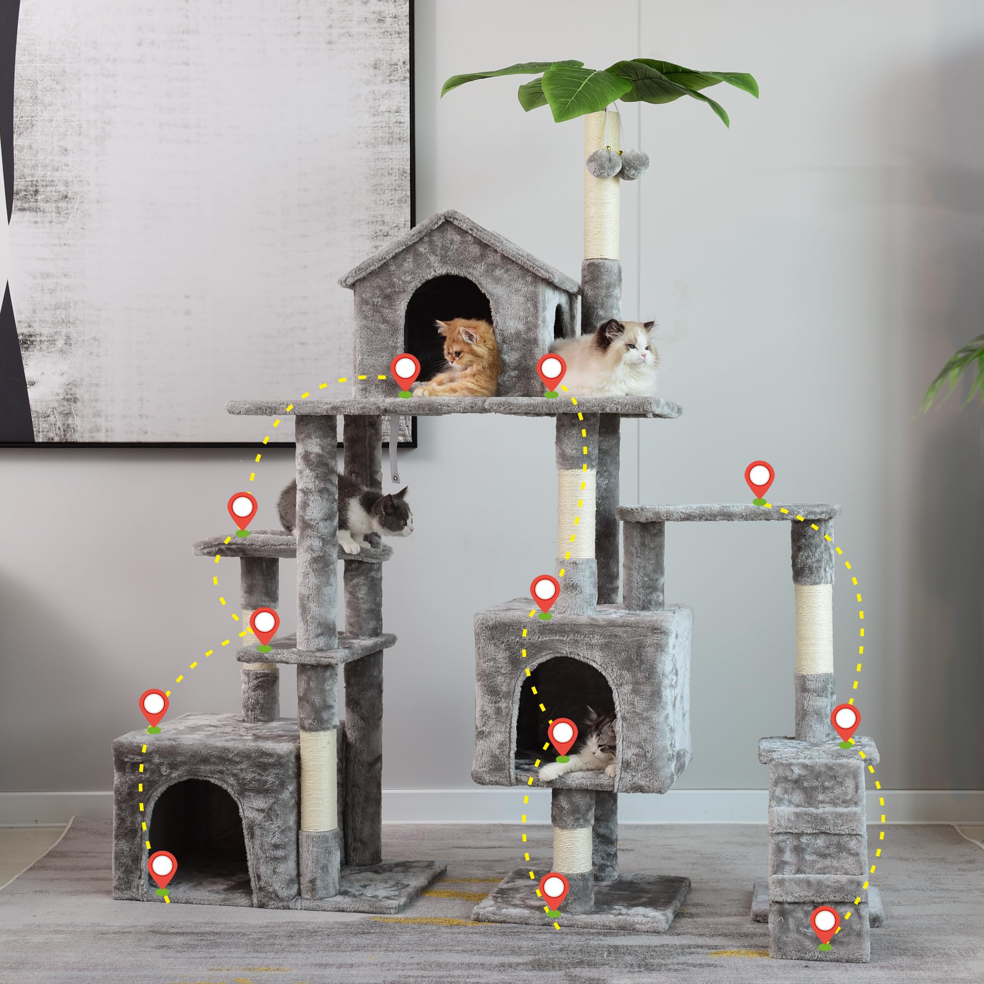Premium Multi-Level Cat Tree with Scratching Posts & Plush Perches - Cat Activity Center Tower with Condo, Basket & Hammock - Durable Gray Cat Furniture for Kittens & Adult Cats - Perfect for Play, Rest & Climbing in Home or Office