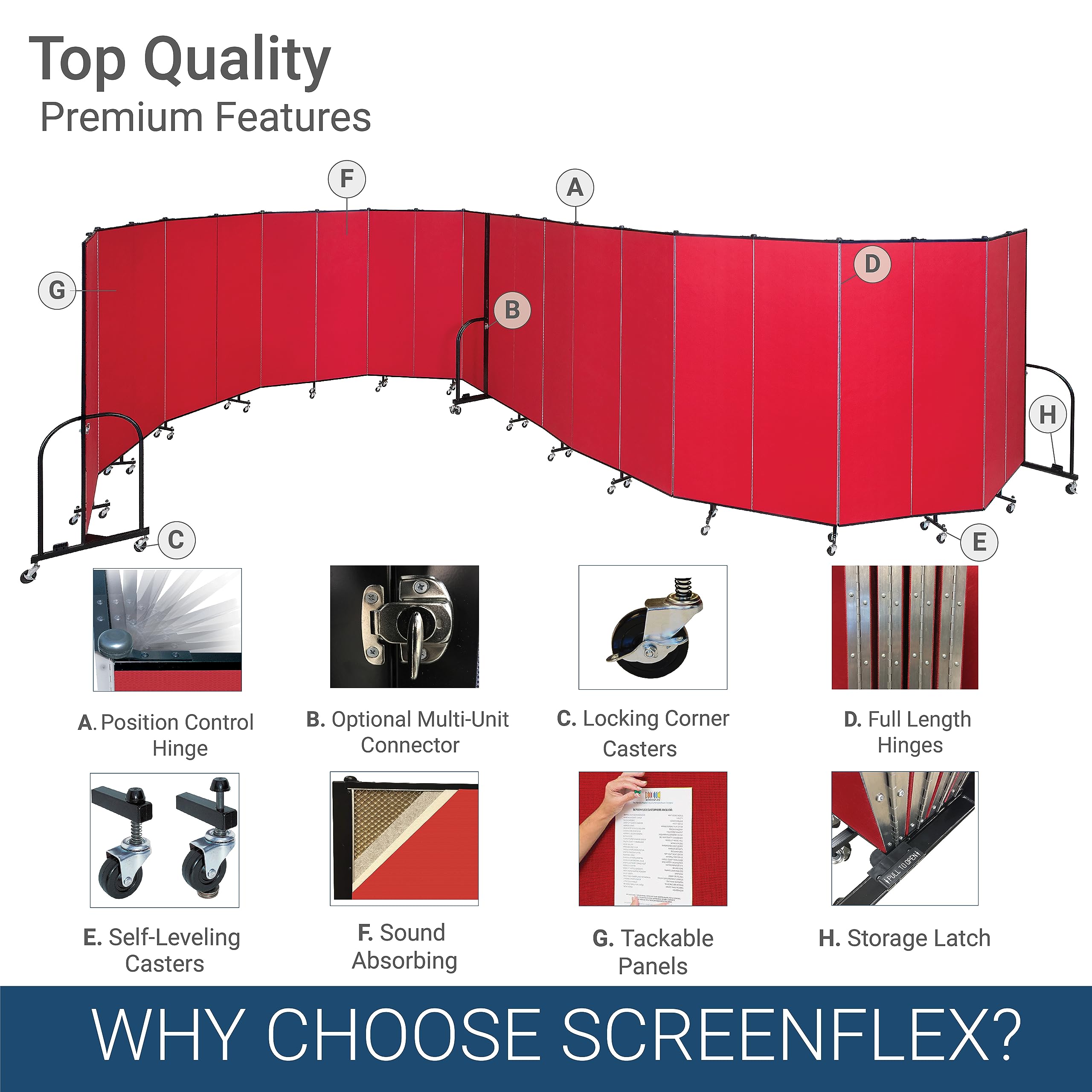 CFSL749-DB 9-Panel Commercial Portable Room Divider - Privacy Screen for Offices, Events & Home Use | Foldable Partition Wall for Space Division