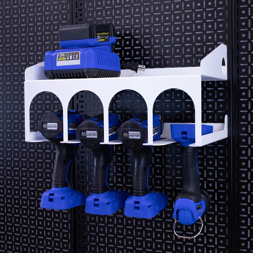 Best Cordless Drill Holder - Wall Mount Tool Organizer System in White - Perfect for Garage, Workshop & DIY Projects